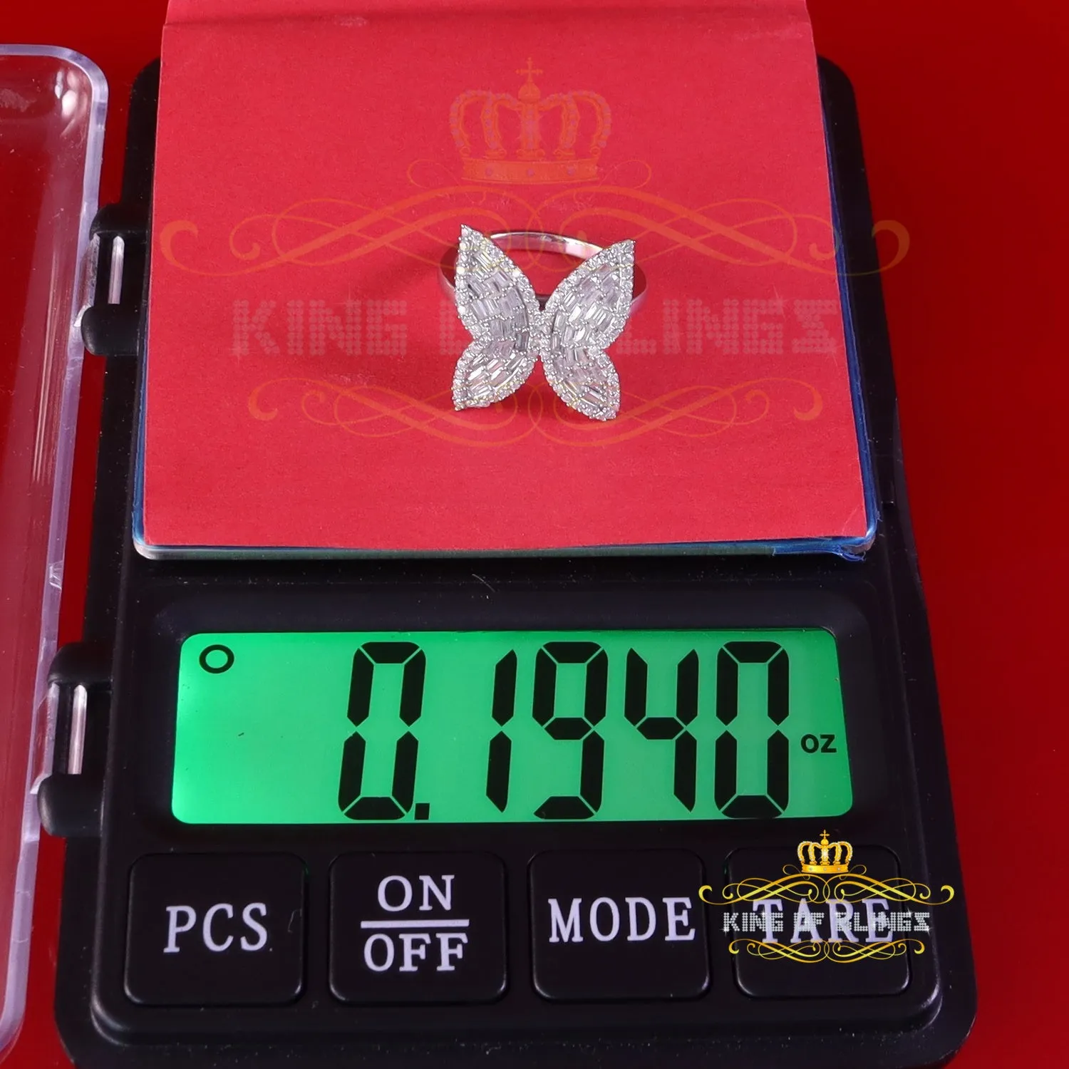 King of Bling's 7Men's/Womens 925 Silver White 1.50ct VVS 'D' Moissanite Butterfly Rings Size 7