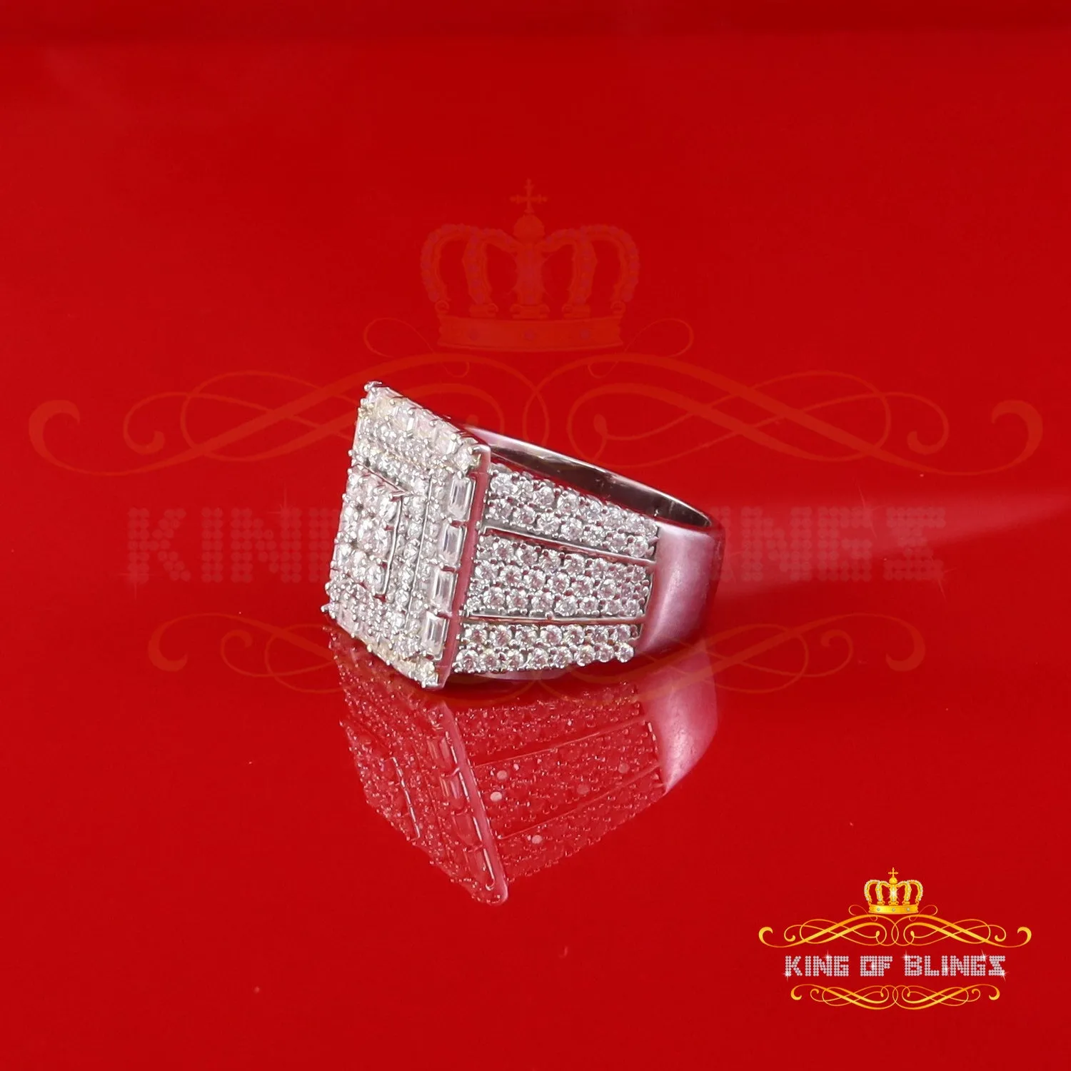 King of Bling's 925 Silver White 5.00ct VVS 'D' Moissanite Rectangle Rings Sz 10 Men's/Womens all