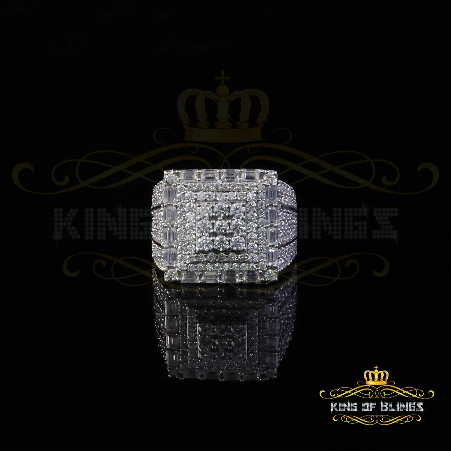 King of Bling's 925 Silver White 5.00ct VVS 'D' Moissanite Rectangle Rings Sz 10 Men's/Womens all