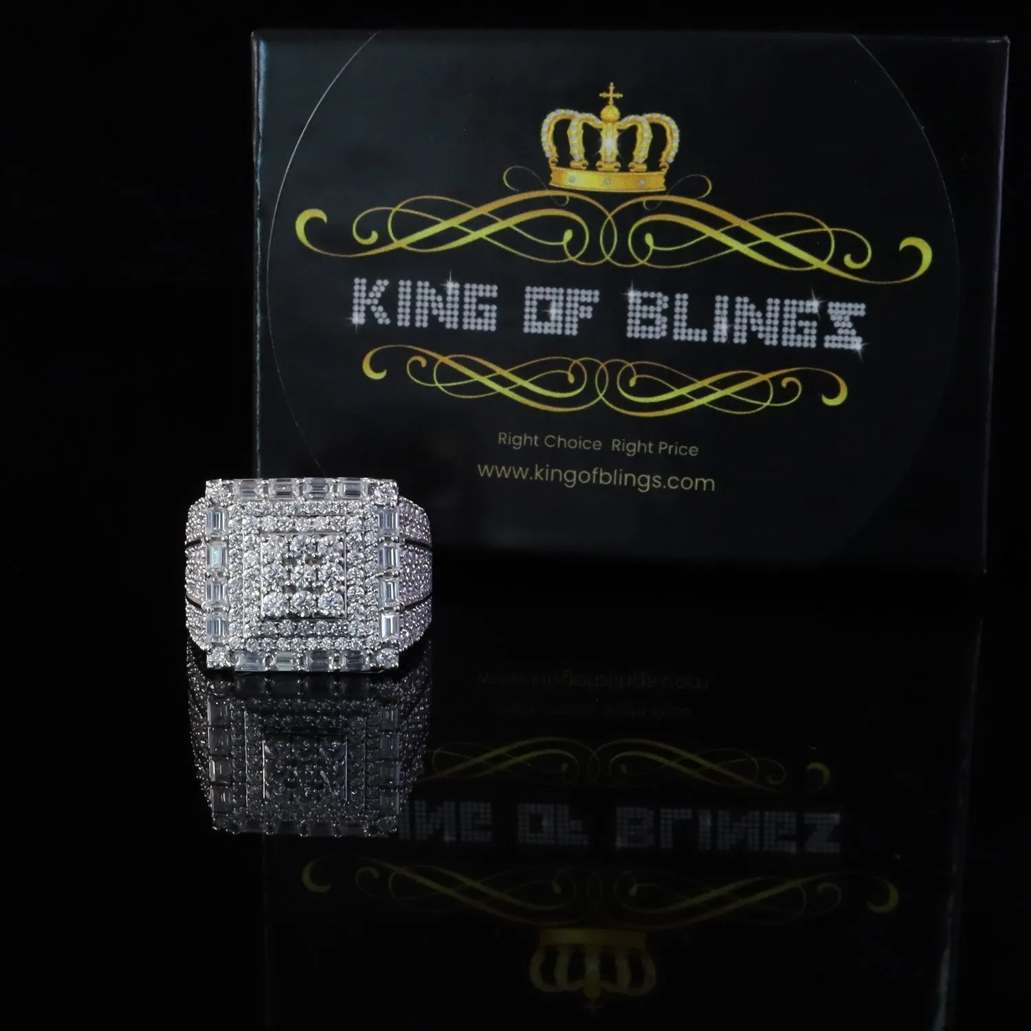 King of Bling's 925 Silver White 5.00ct VVS 'D' Moissanite Rectangle Rings Sz 10 Men's/Womens all