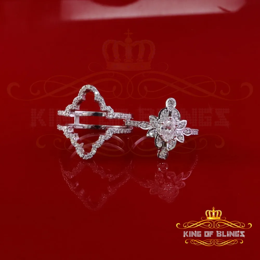 King Of Blings Fancy Ring W/ Guard in SZ7 for Women 925 White Silver 2.00ct VVS D Moissanite