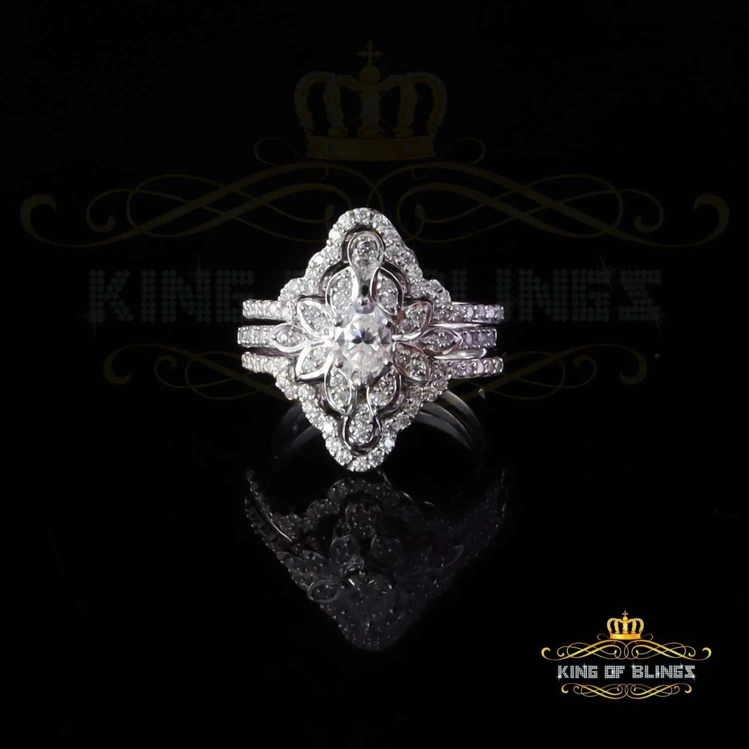 King Of Blings Fancy Ring W/ Guard in SZ7 for Women 925 White Silver 2.00ct VVS D Moissanite