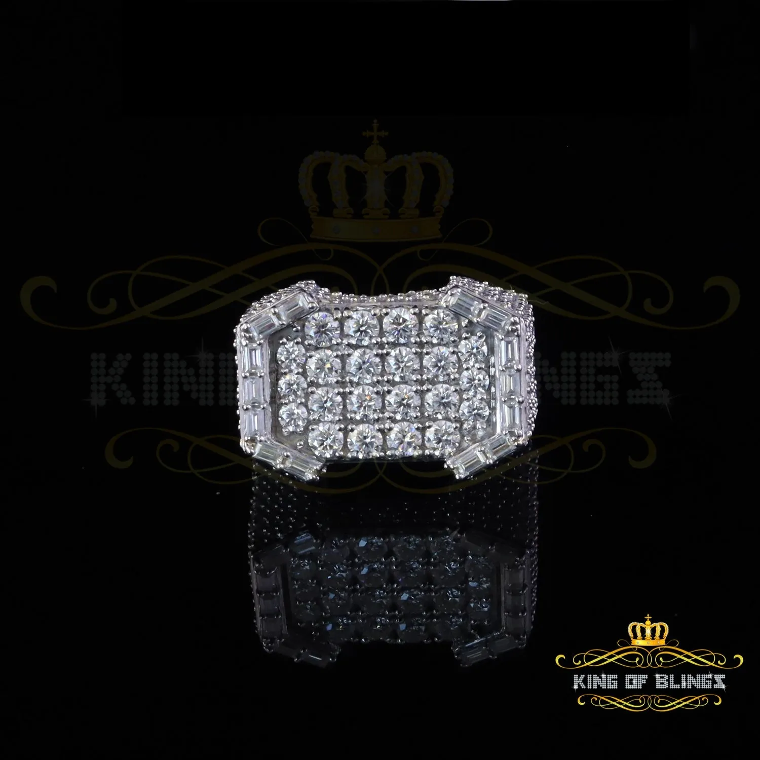 King of Bling's Men's/Womens 925 Silver White 6.50ct VVS 'D' Moissanite Octagone Rings Size 10