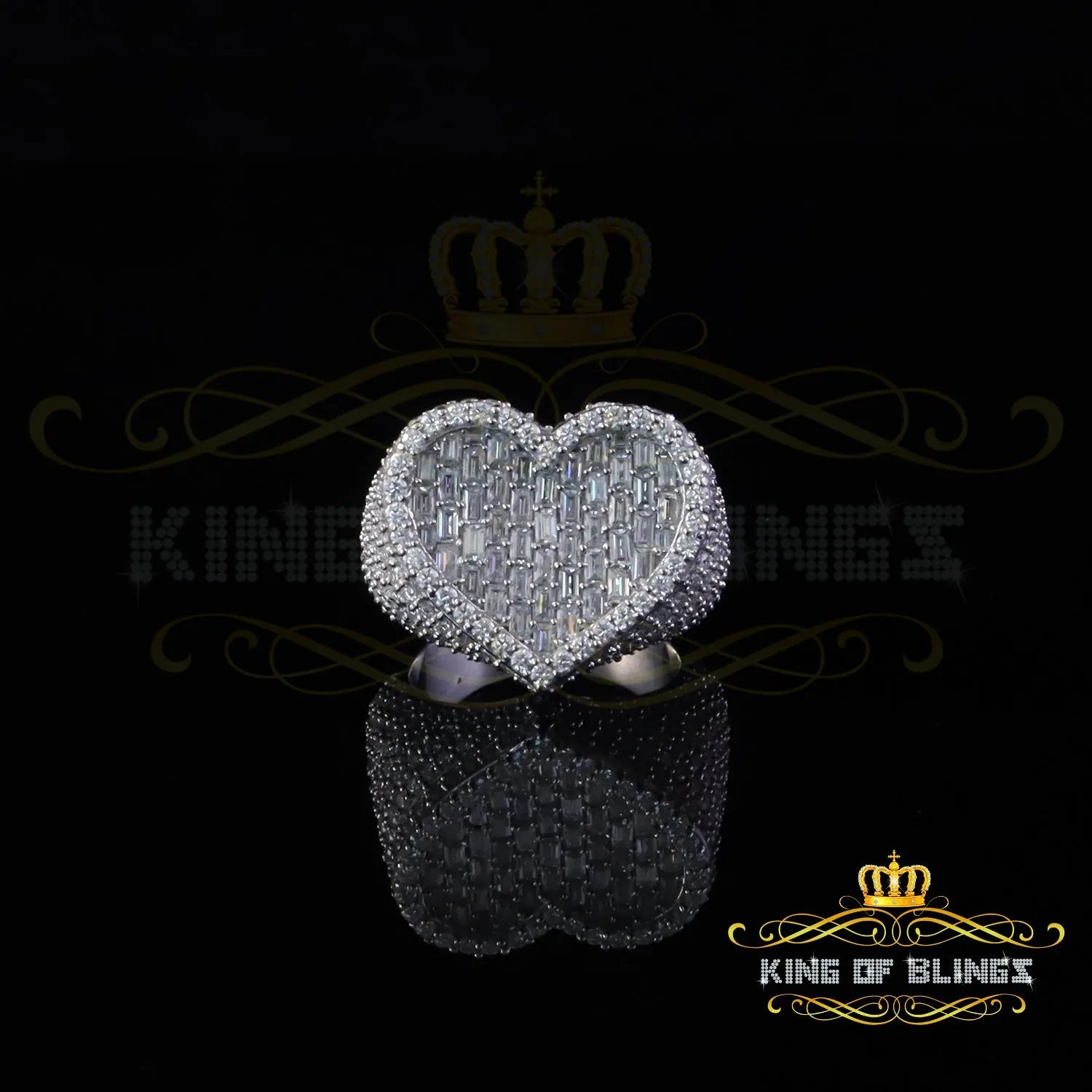 King of Bling's Men's/Womens 925 Silver White 7.00ct VVS 'D' Moissanite Stone Heart Rings SZ 10