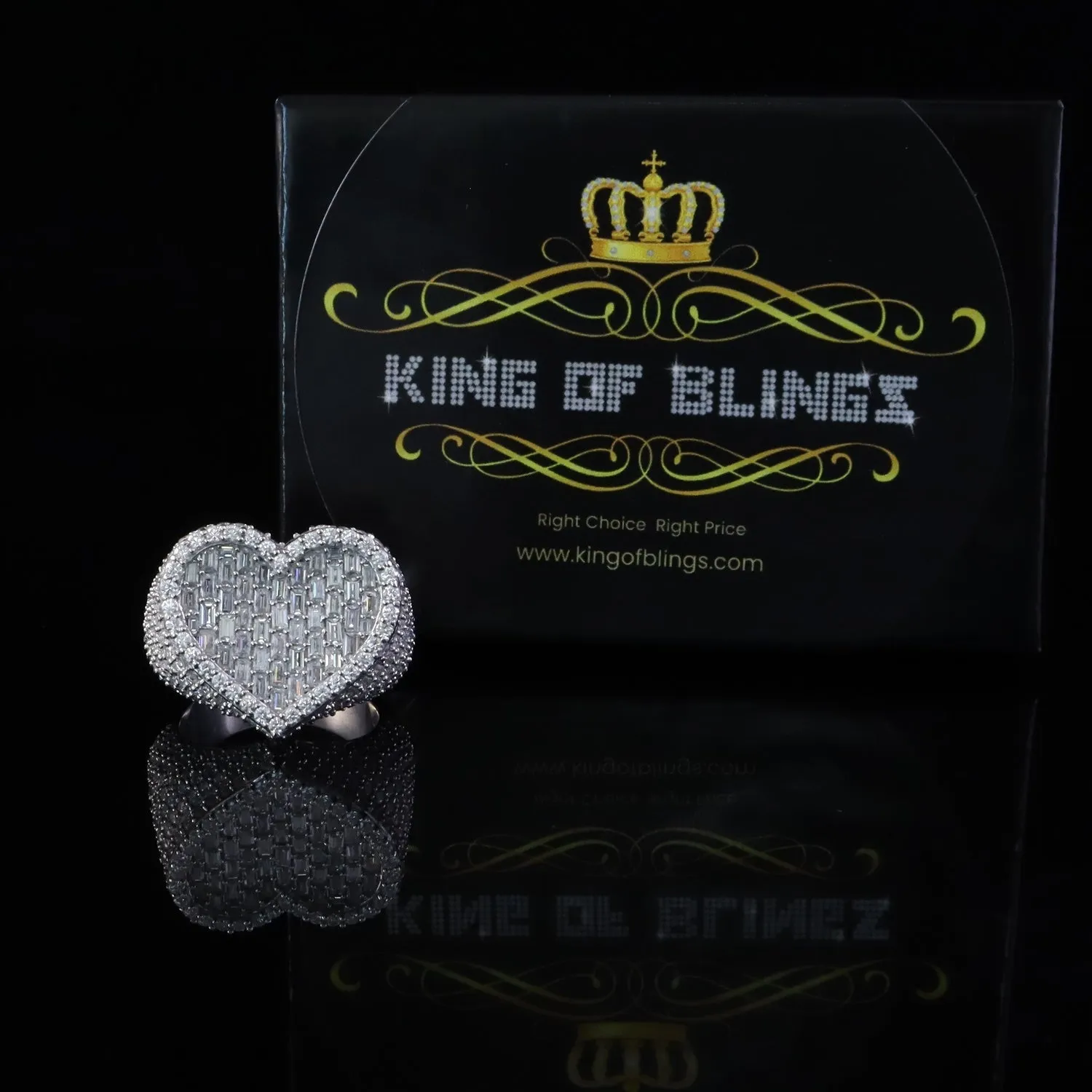 King of Bling's Men's/Womens 925 Silver White 7.00ct VVS 'D' Moissanite Stone Heart Rings SZ 10