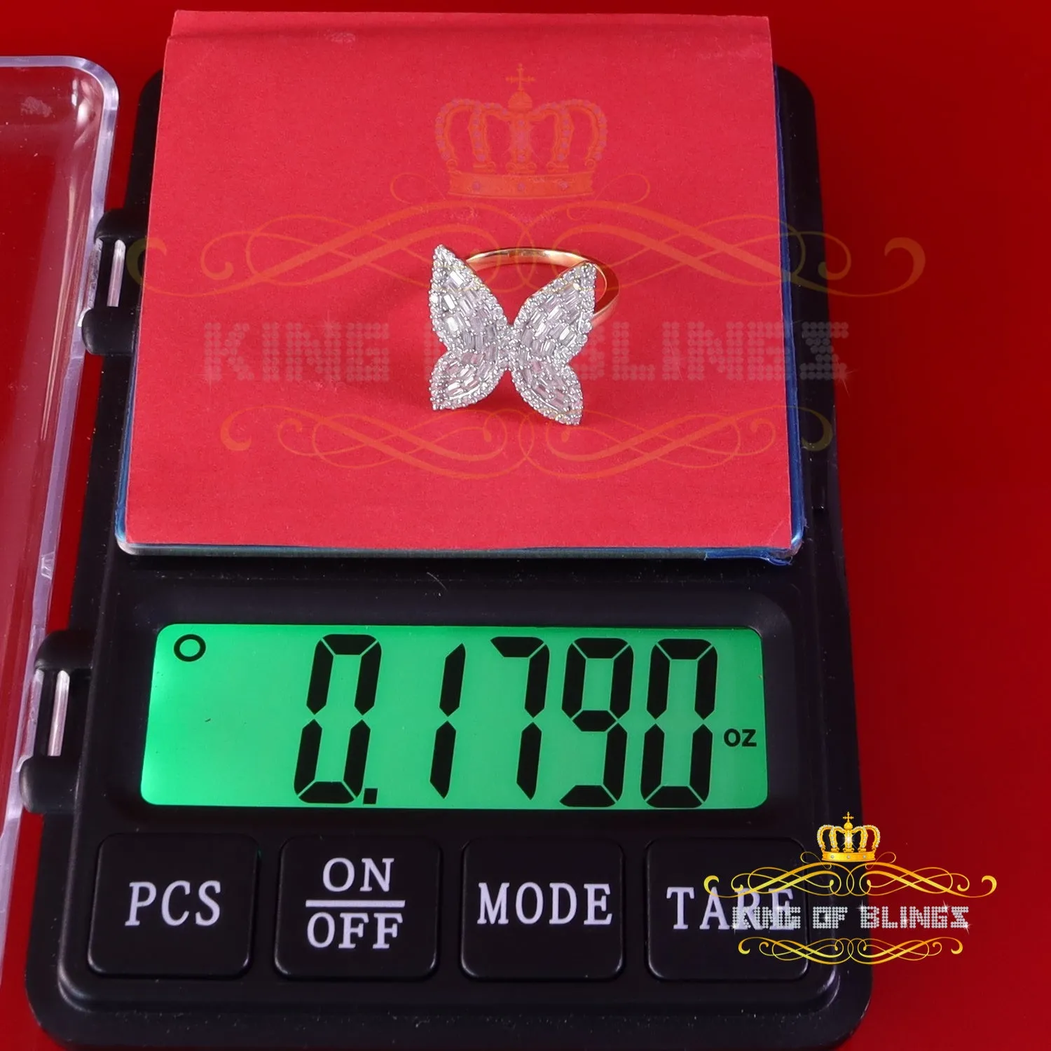 King of Bling's Men's/Womens 925 Silver Yellow 1.50ct VVS 'D' Moissanite Butterfly Rings Size 7