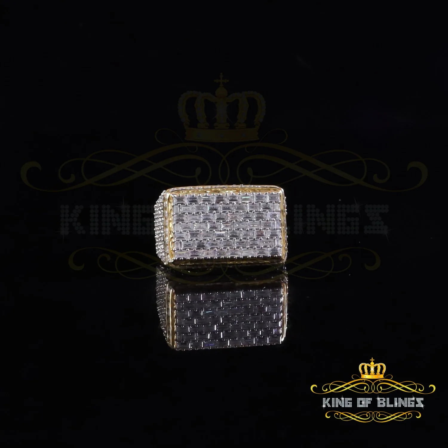 King of Bling's Men's/Womens 925 White Silver 6.50ct VVS 'D' Moissanite Rectangle Rings Size 10