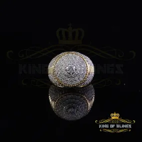 King of Bling's Yellow 925 Silver 6.00ct VVS 'D' Moissanite Stone Round Rings Size 10 Men's