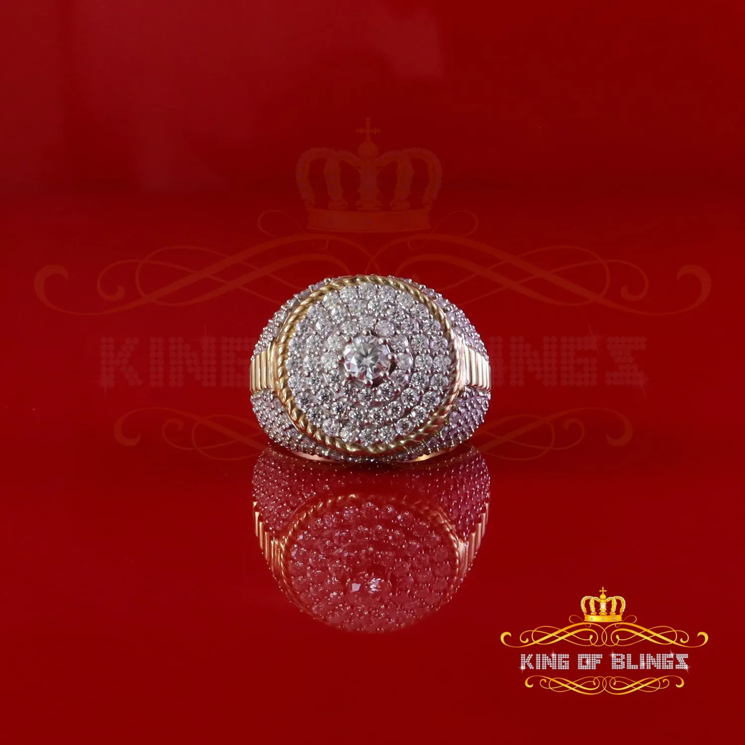 King of Bling's Yellow 925 Silver 6.00ct VVS 'D' Moissanite Stone Round Rings Size 10 Men's