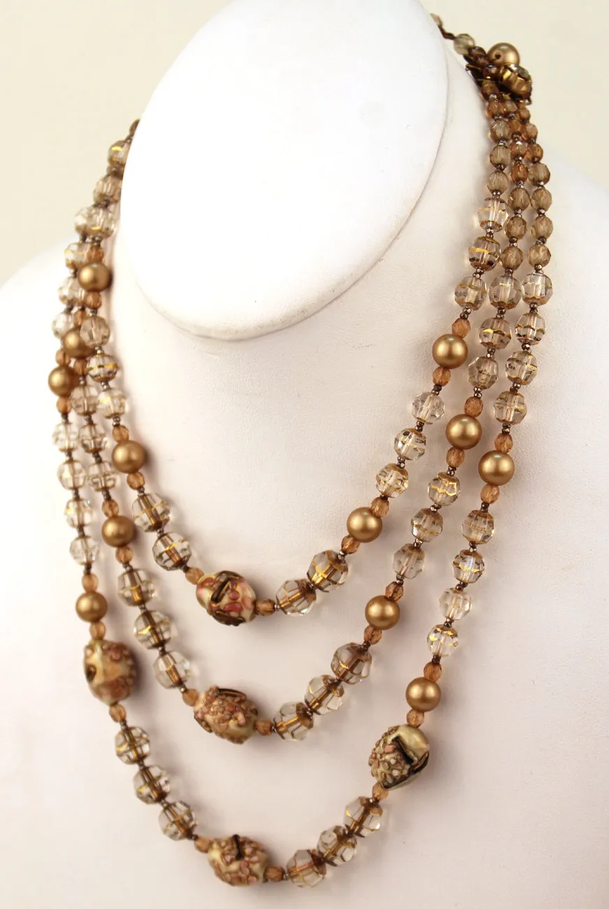 Kramer Mid-Century Crystal and Bead Necklace