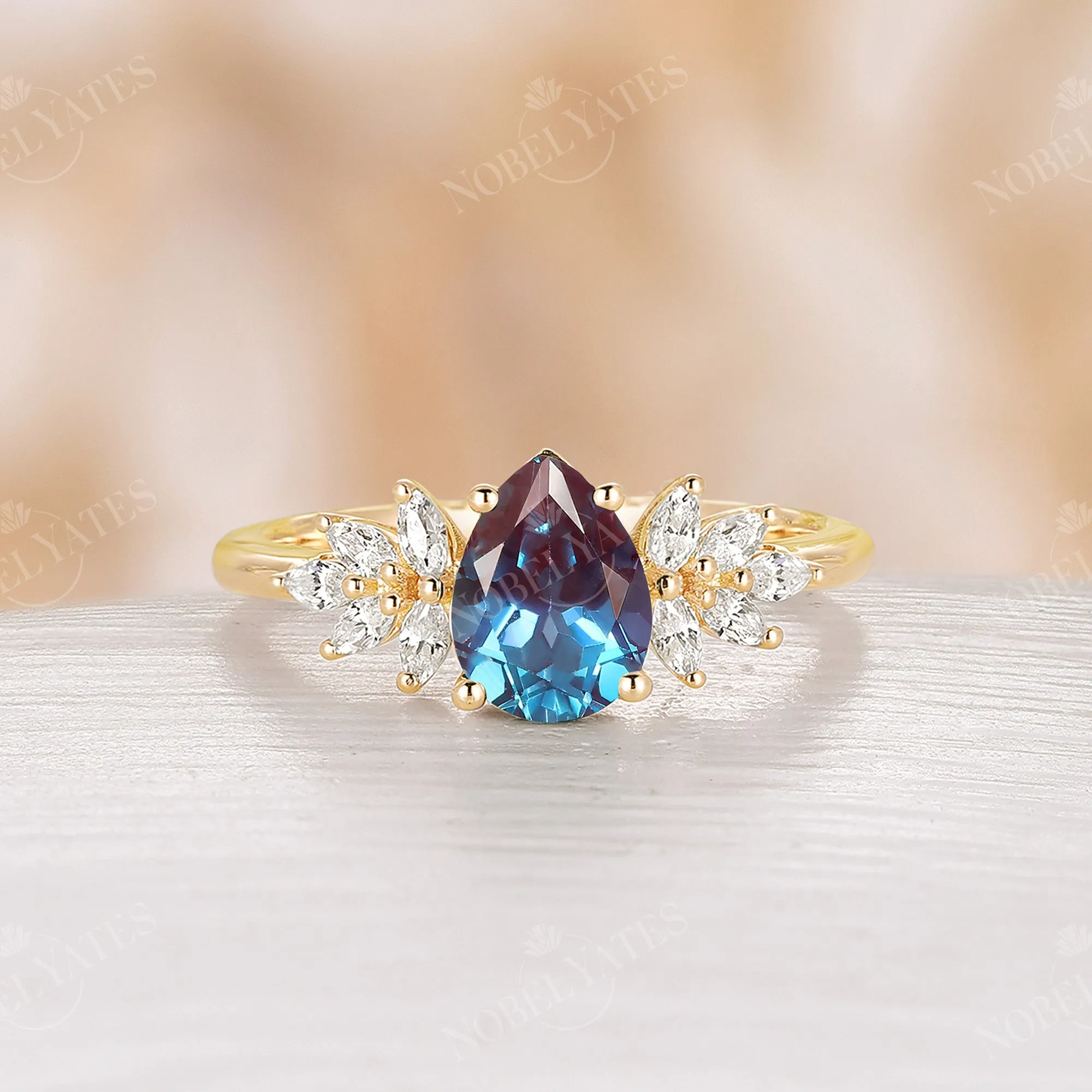 Lab Alexandrite & Moissanite Rose Gold Cluster Engagement Ring