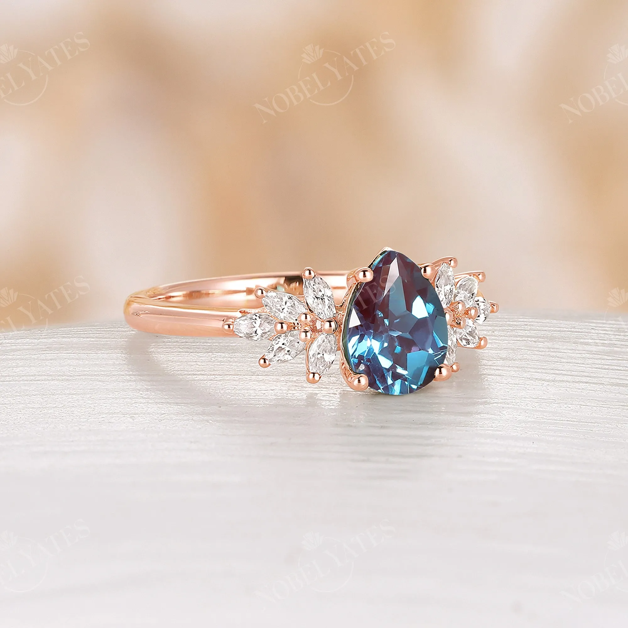 Lab Alexandrite & Moissanite Rose Gold Cluster Engagement Ring