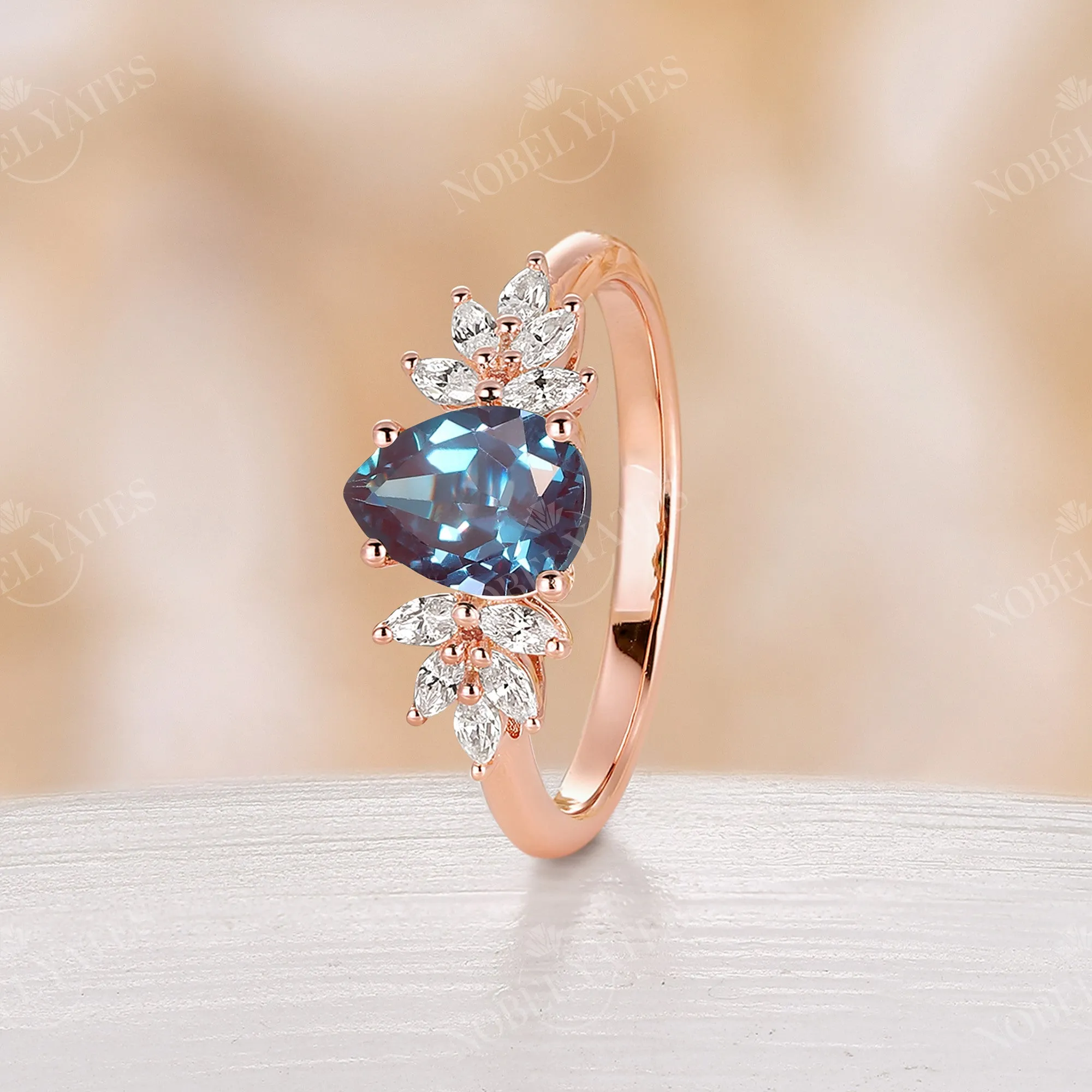 Lab Alexandrite & Moissanite Rose Gold Cluster Engagement Ring