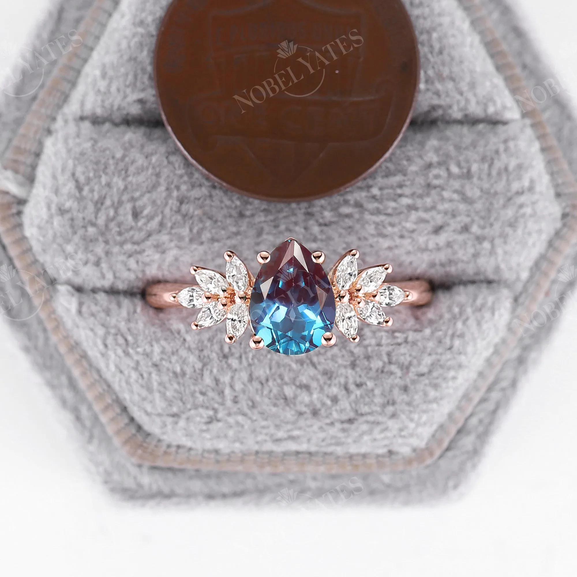 Lab Alexandrite & Moissanite Rose Gold Cluster Engagement Ring