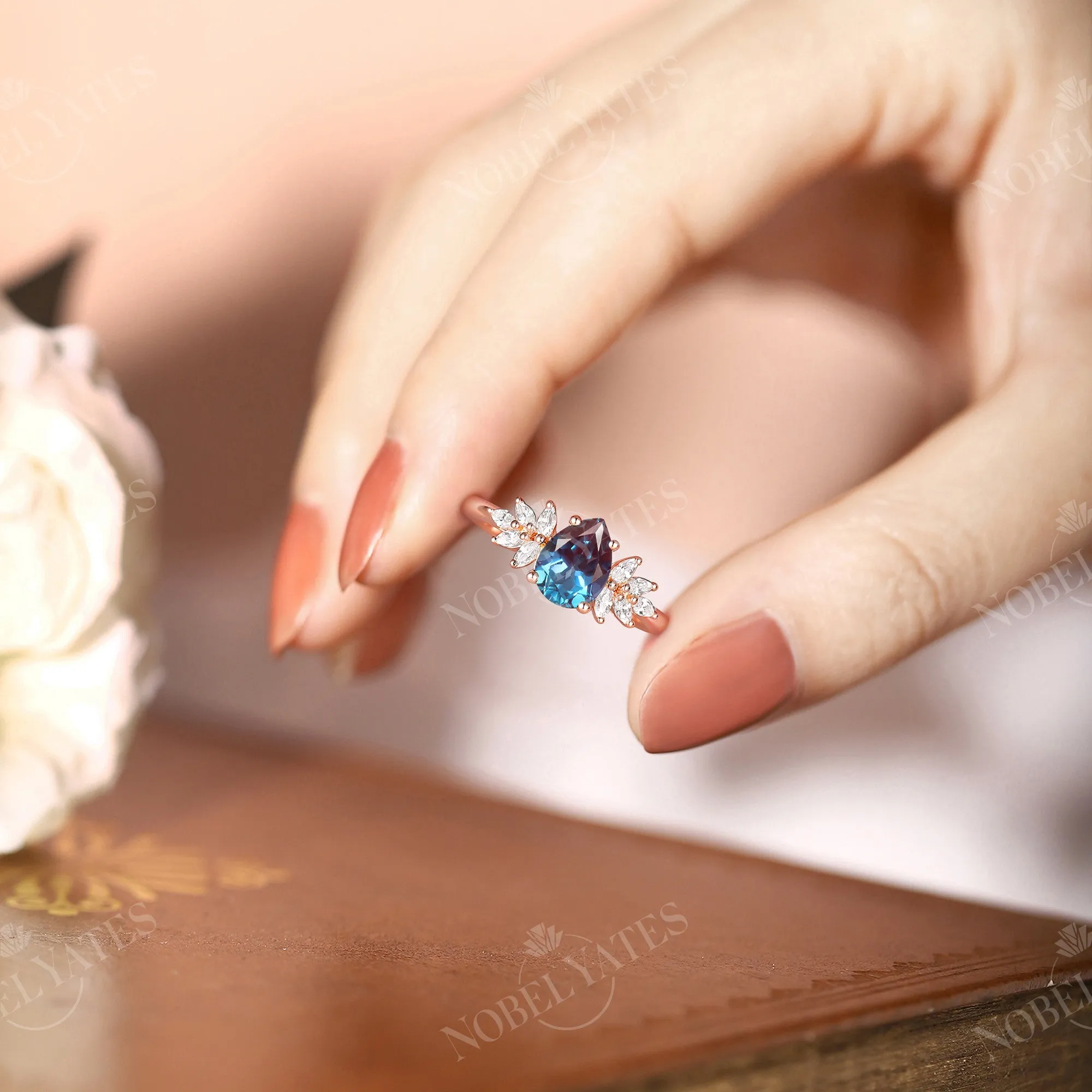 Lab Alexandrite & Moissanite Rose Gold Cluster Engagement Ring