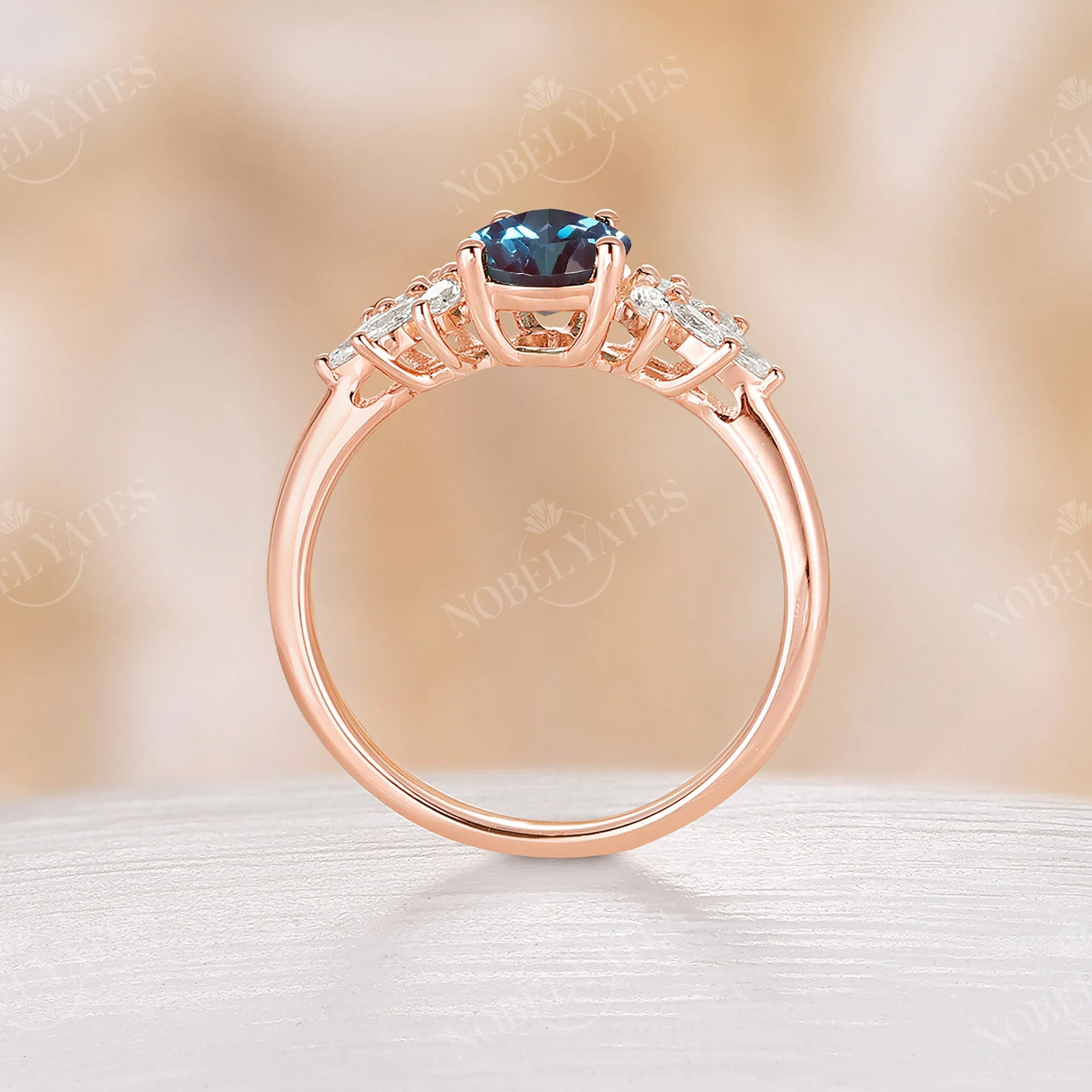 Lab Alexandrite & Moissanite Rose Gold Cluster Engagement Ring