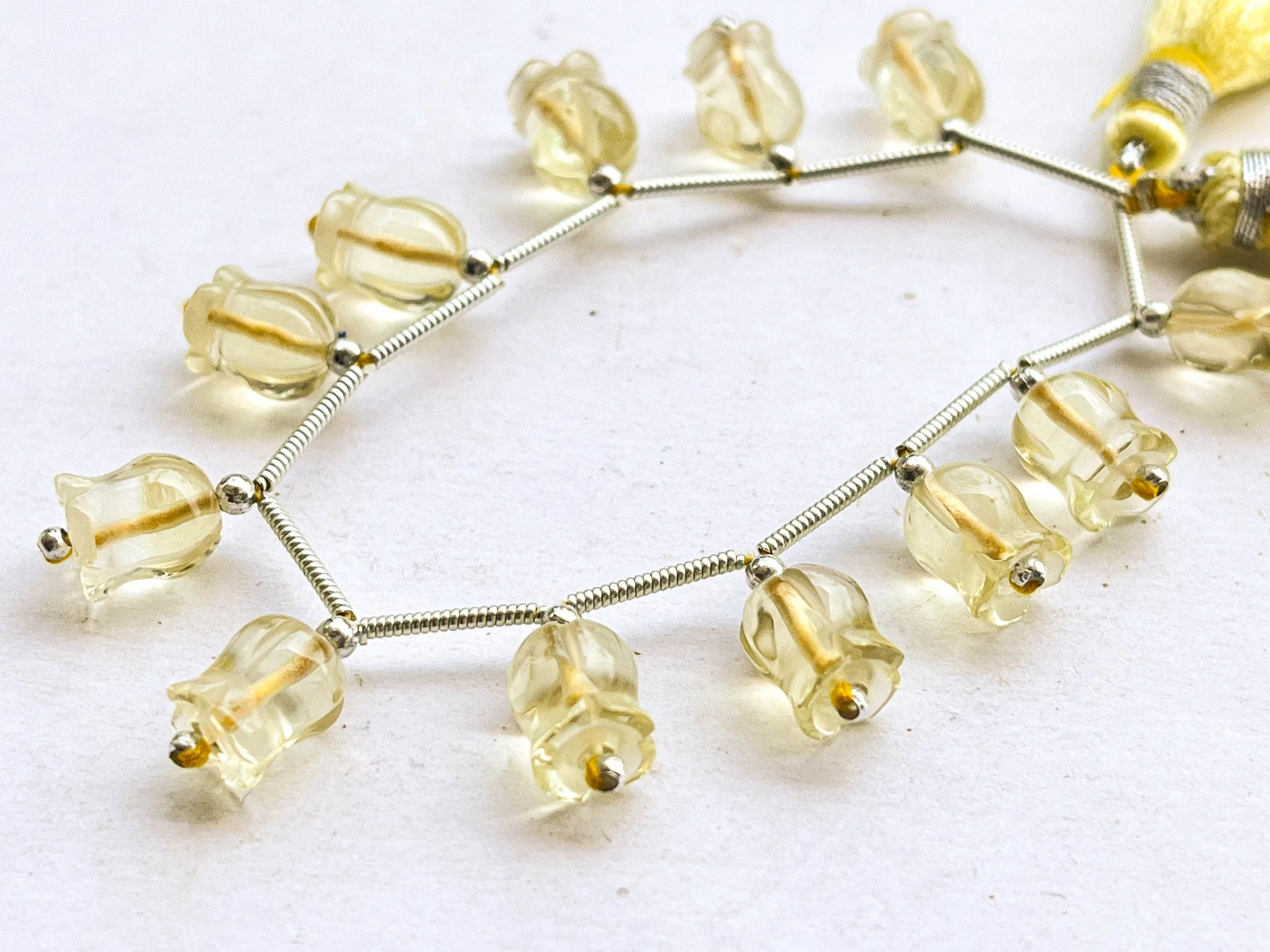 Lemon Quartz flower carving Lily of the valley shape beads