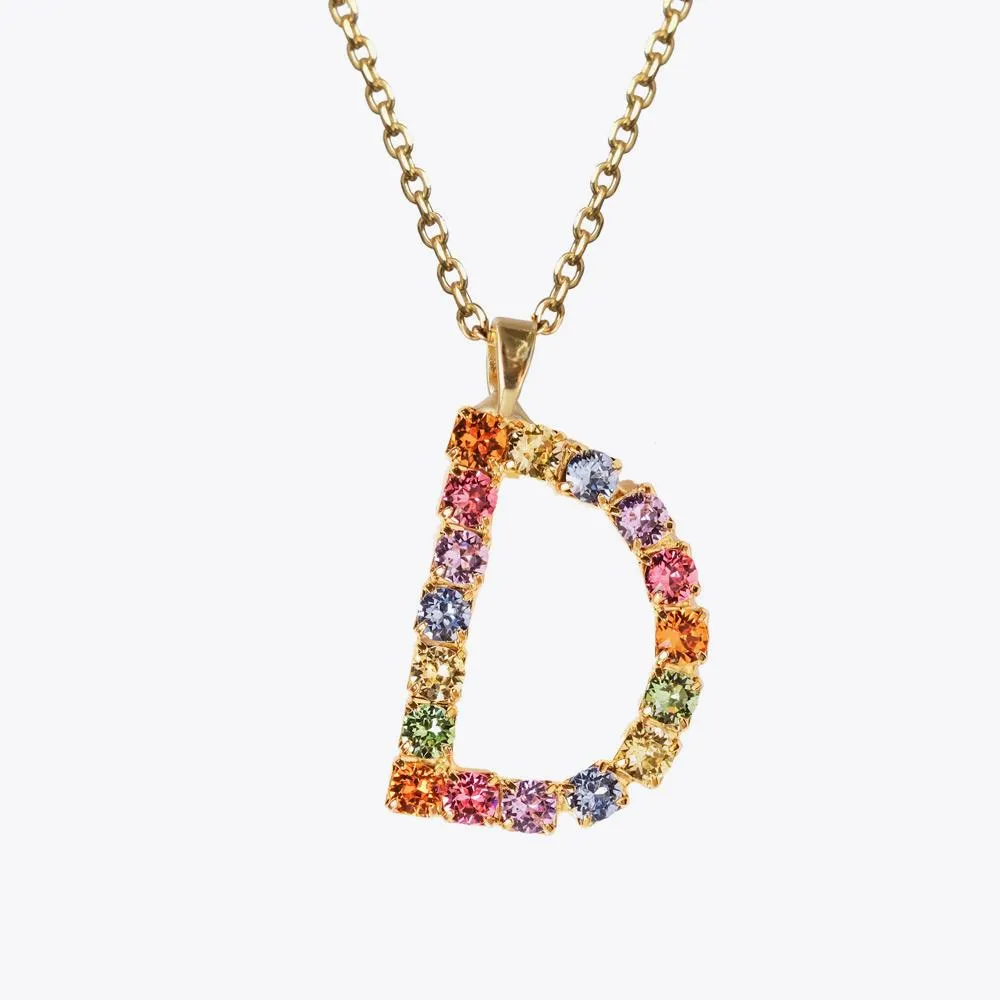 Letter Necklace D / Rainbow Combo