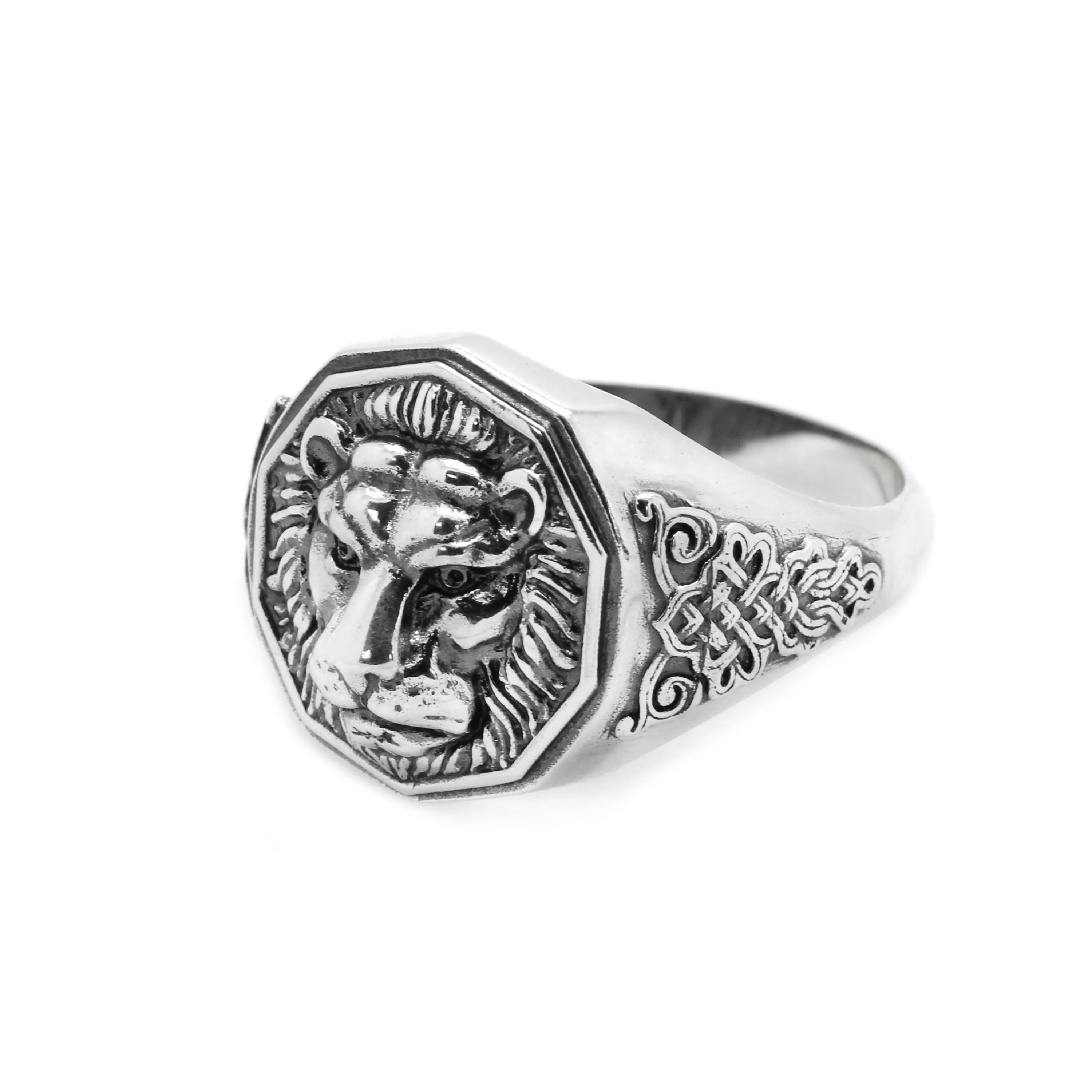 Lion Zodiac Celtic Ornament Men's Ring Sterling Silver 925