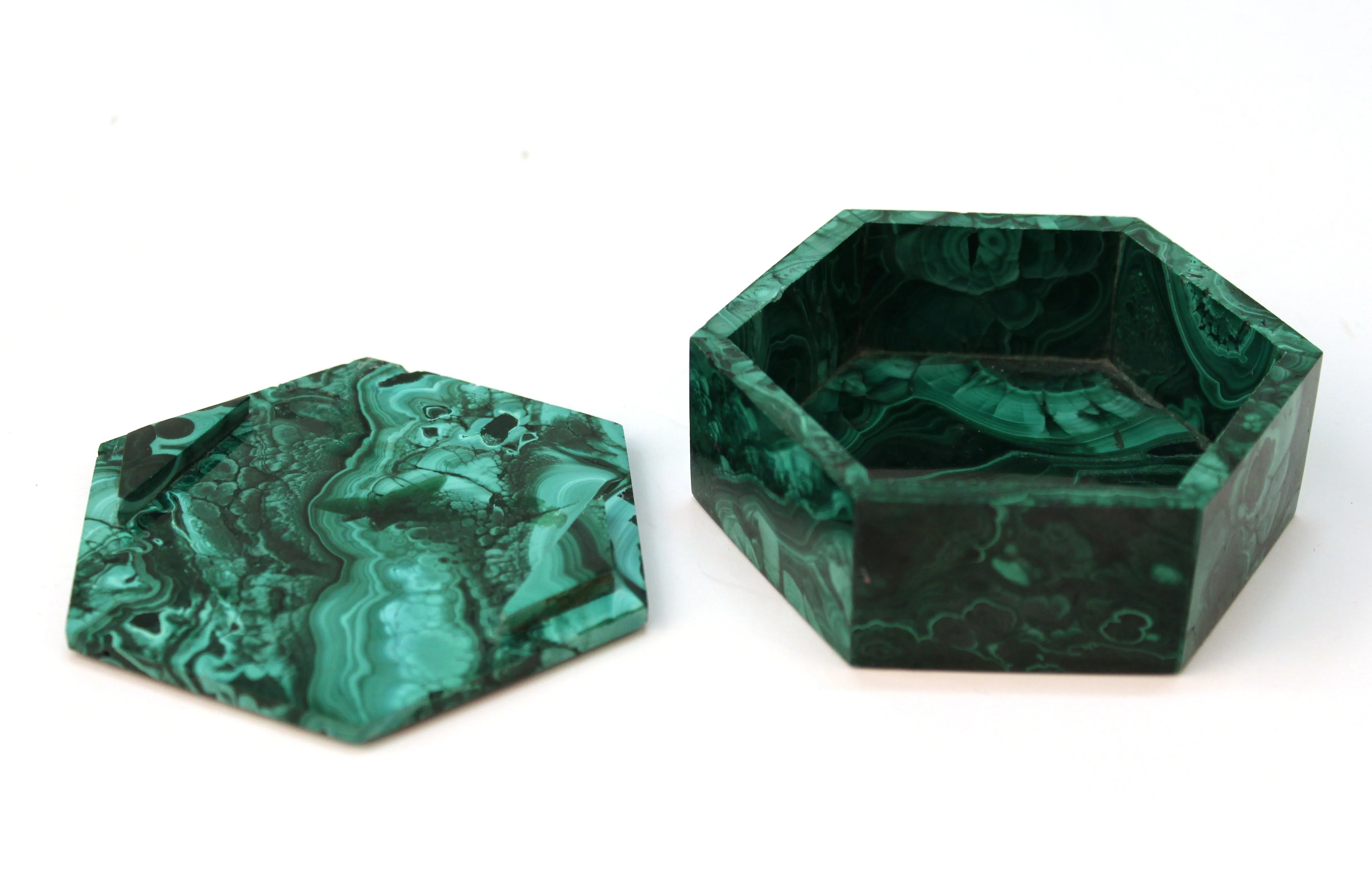 Malachite Hexagonal Trinket Box with Lid