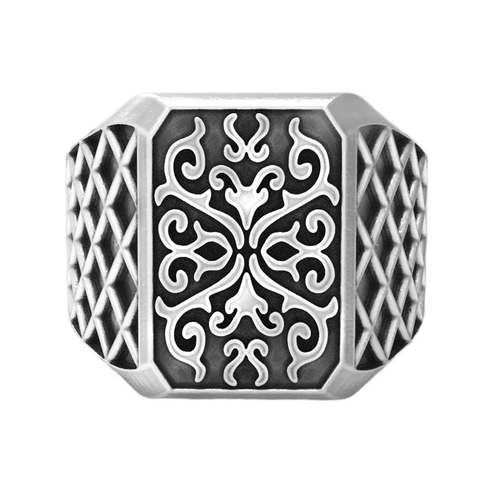 Mens Silver Signet With Patterns 925