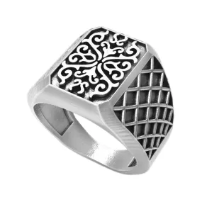 Mens Silver Signet With Patterns 925