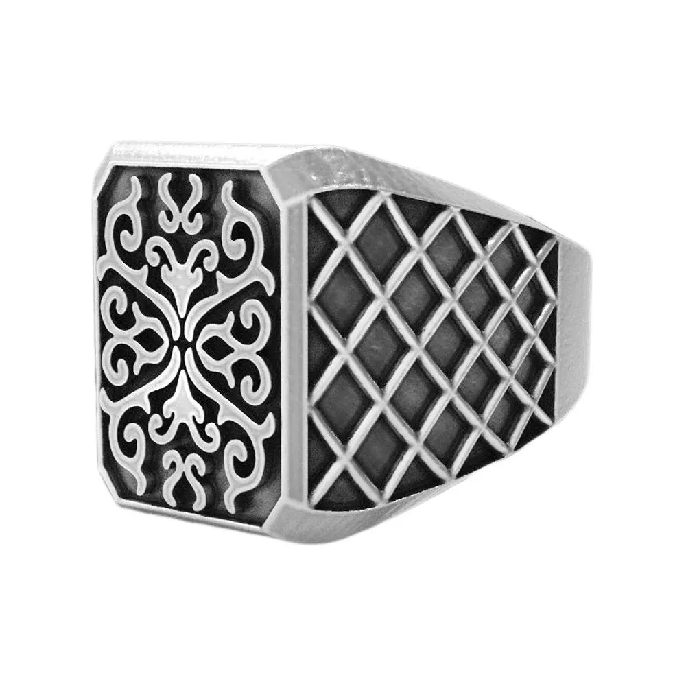 Mens Silver Signet With Patterns 925