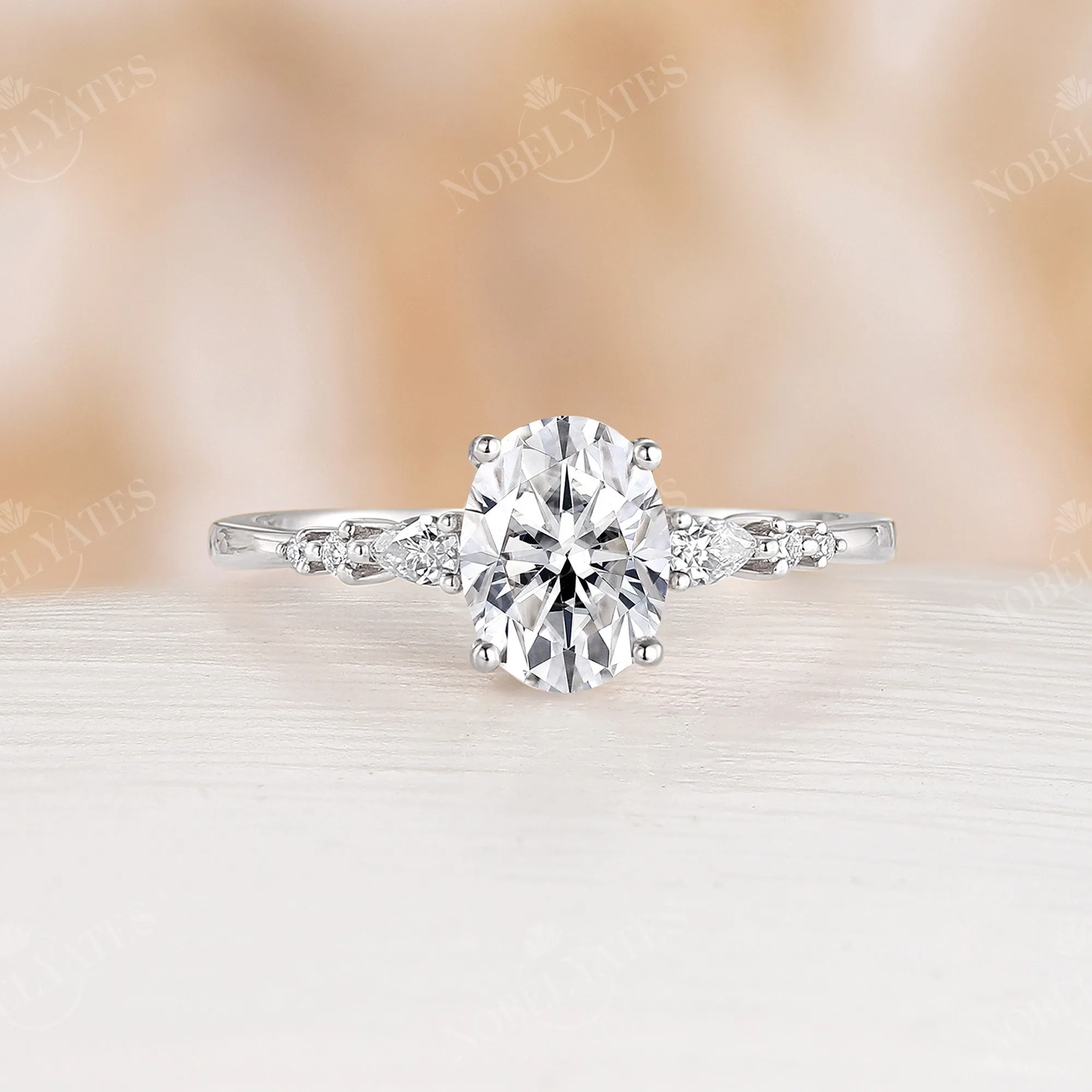 Moissanite Prong Set Engagement Ring Side Stone Rose Gold