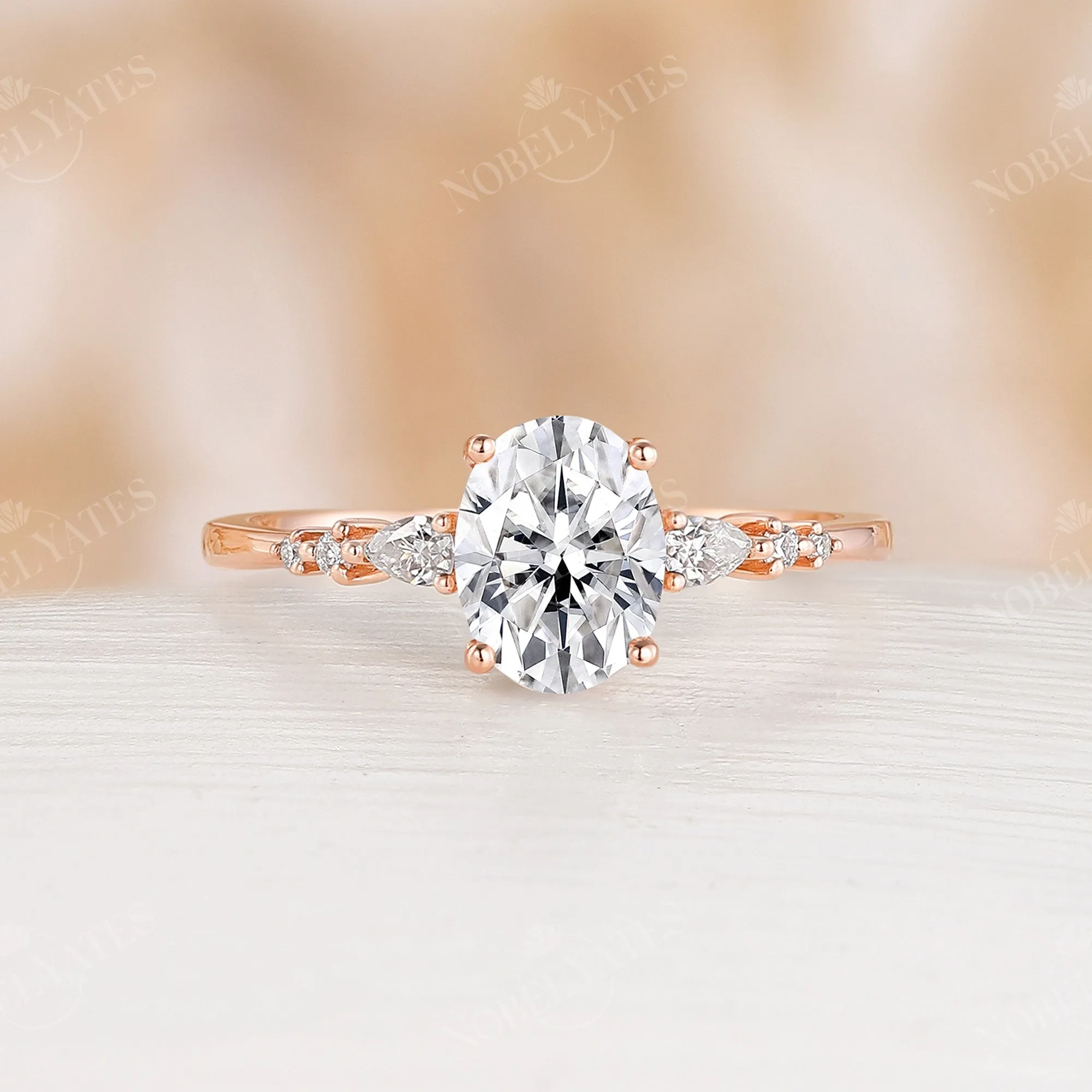 Moissanite Prong Set Engagement Ring Side Stone Rose Gold