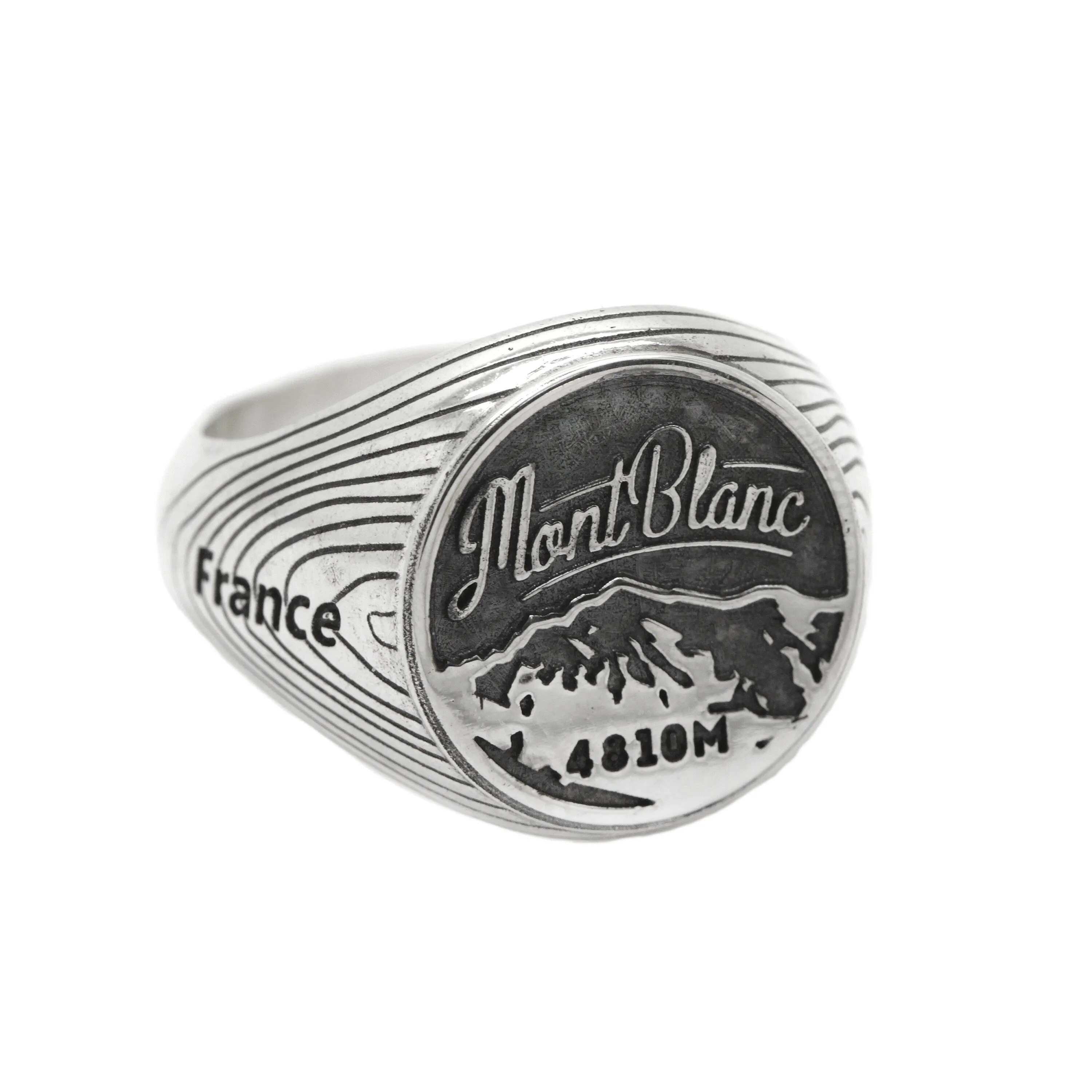 Mont Blanc Mens Signet, Sterling Silver 925, Gift for Rock Climbers or Travelers