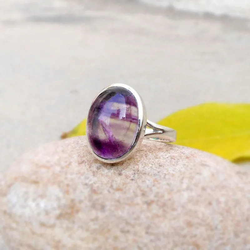 Natural Fluorite Oval Ring Fluorite Ring Fluorite Gemstone Gift Ring Multi Color Ring Sterling silver Ring