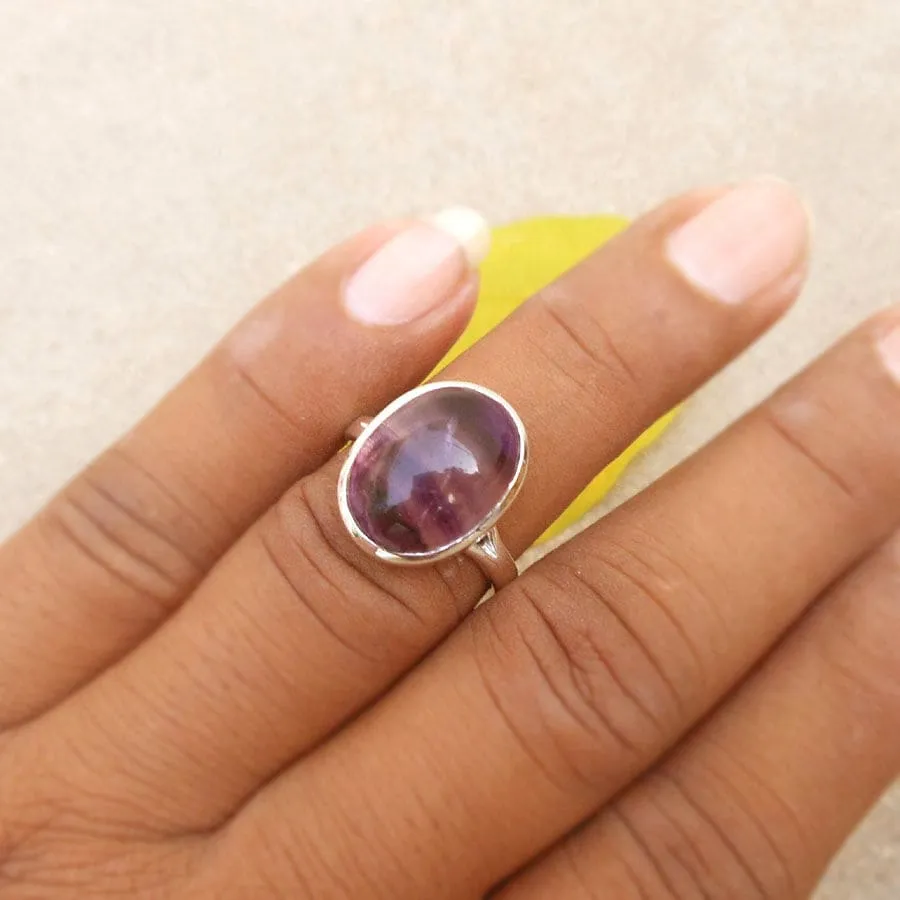 Natural Fluorite Oval Ring Fluorite Ring Fluorite Gemstone Gift Ring Multi Color Ring Sterling silver Ring