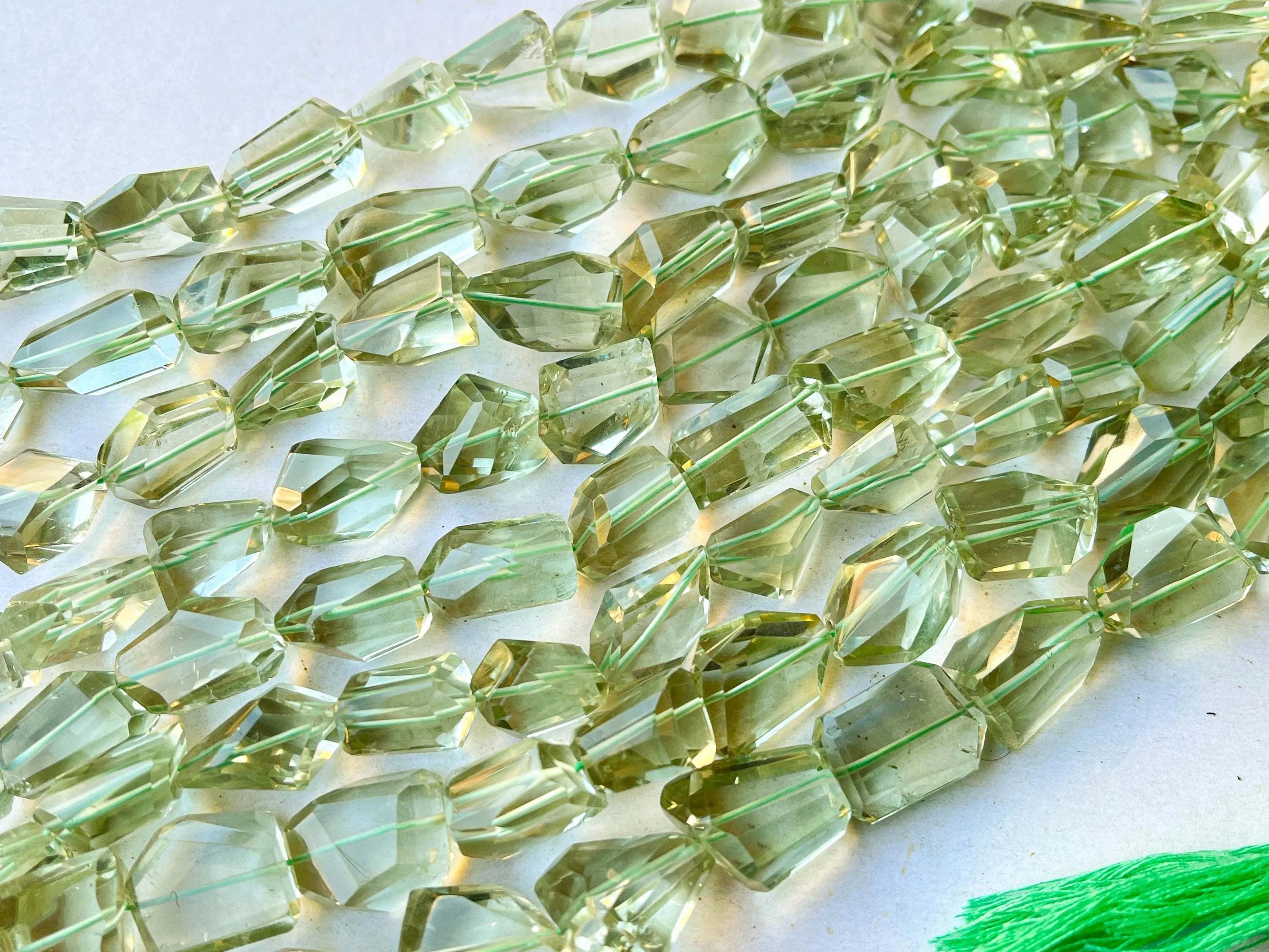 Natural Green Amethyst Faceted Tumble Shape Beads