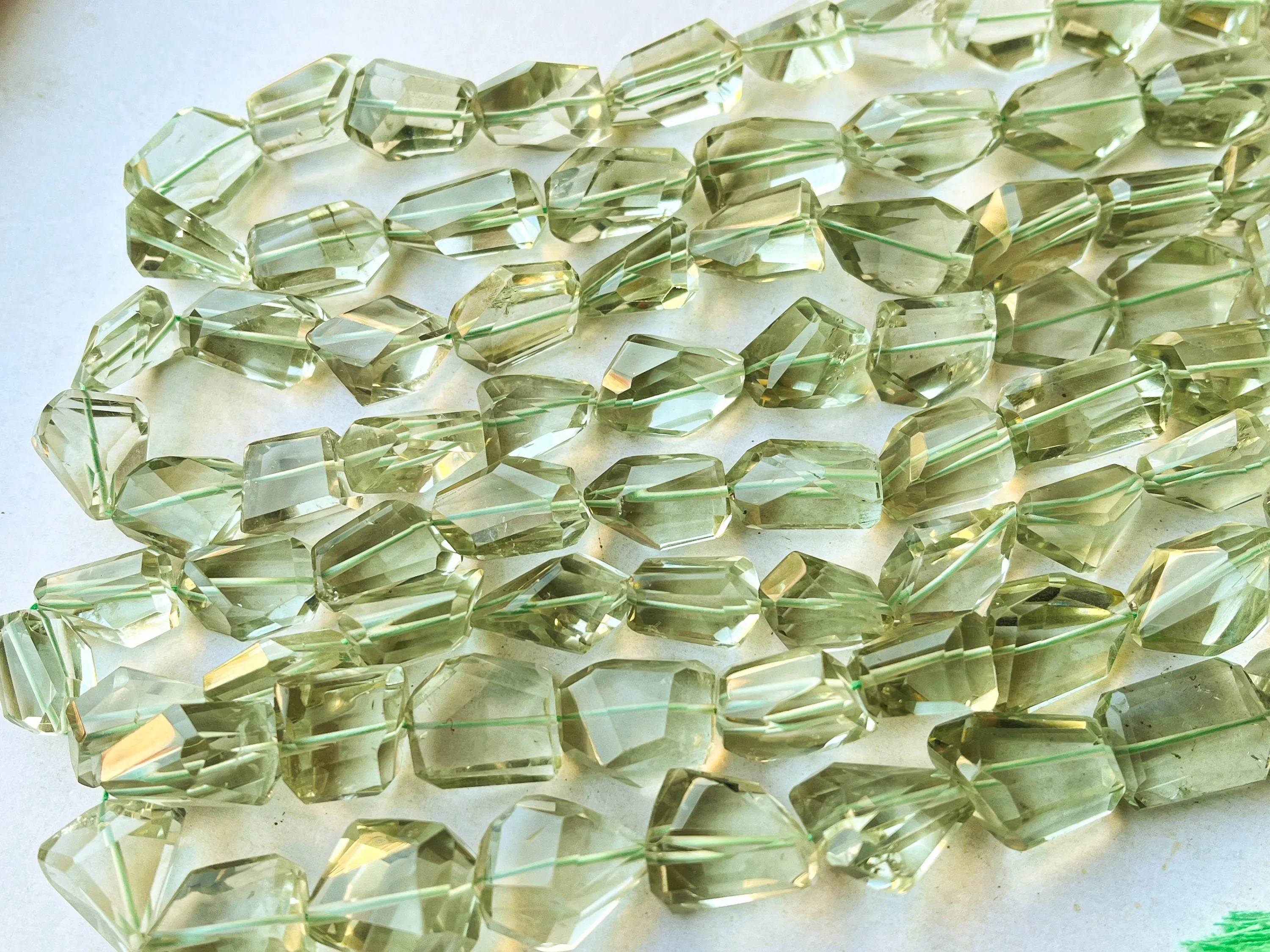 Natural Green Amethyst Faceted Tumble Shape Beads