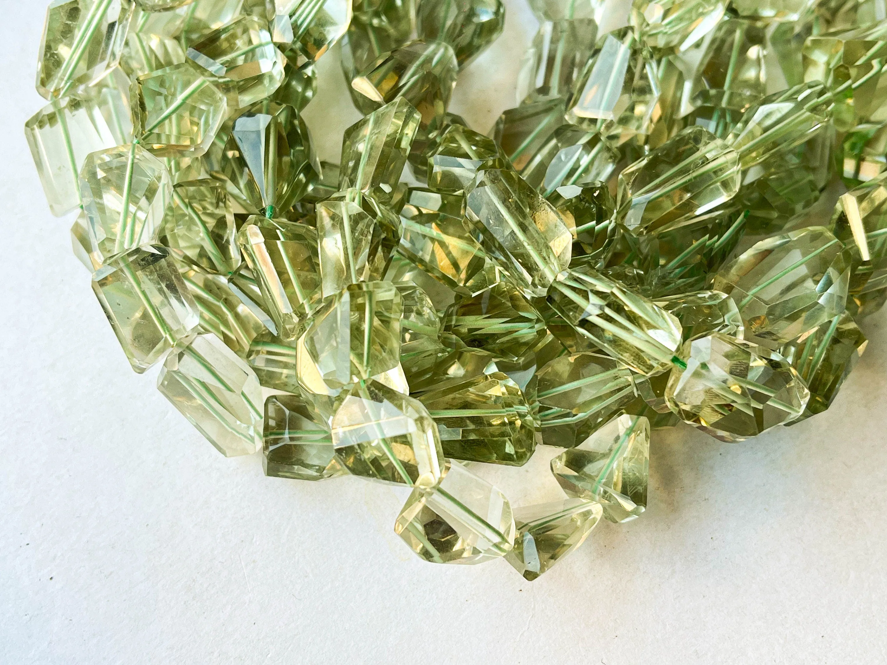 Natural Green Amethyst Faceted Tumble Shape Beads