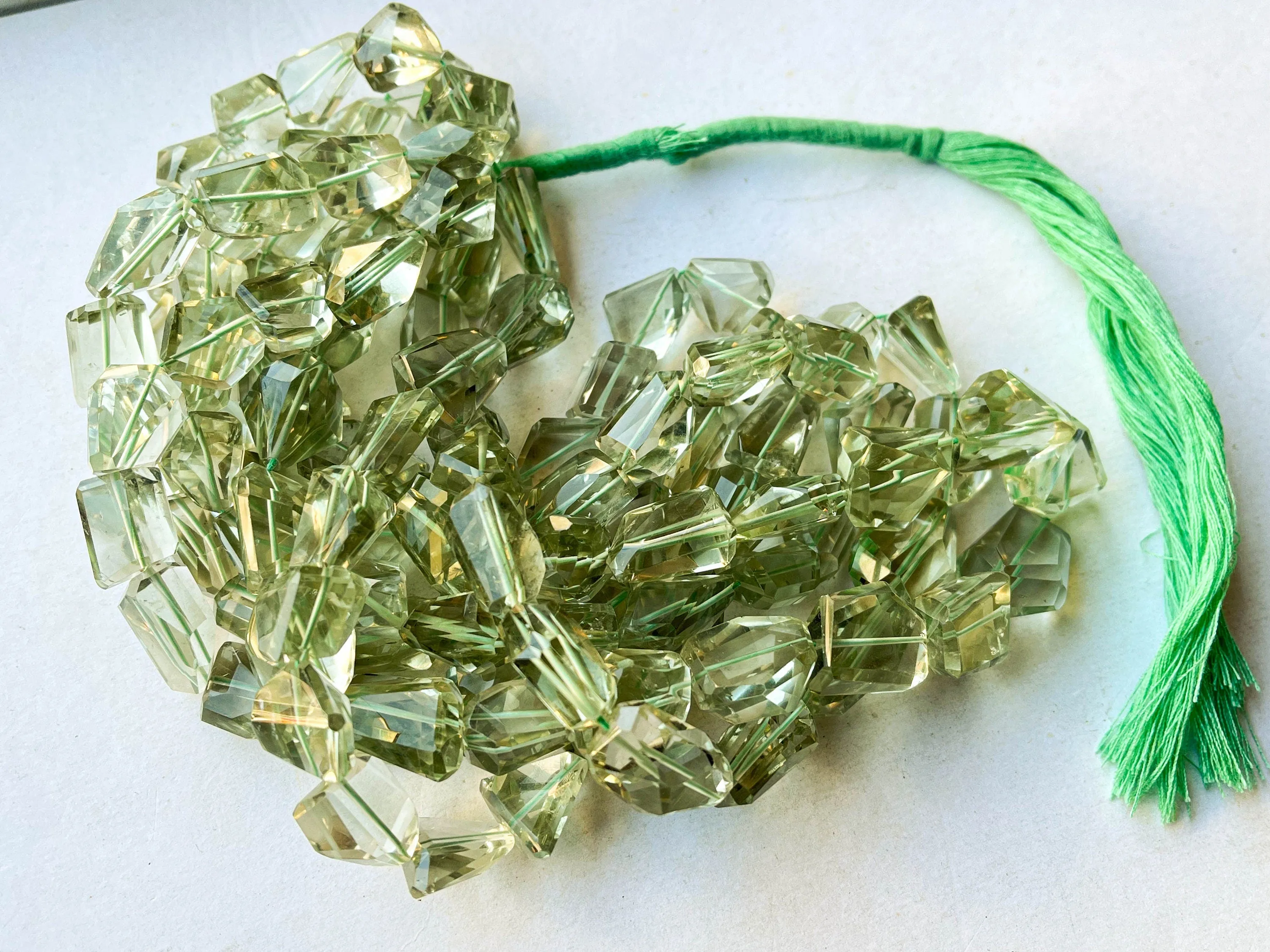 Natural Green Amethyst Faceted Tumble Shape Beads