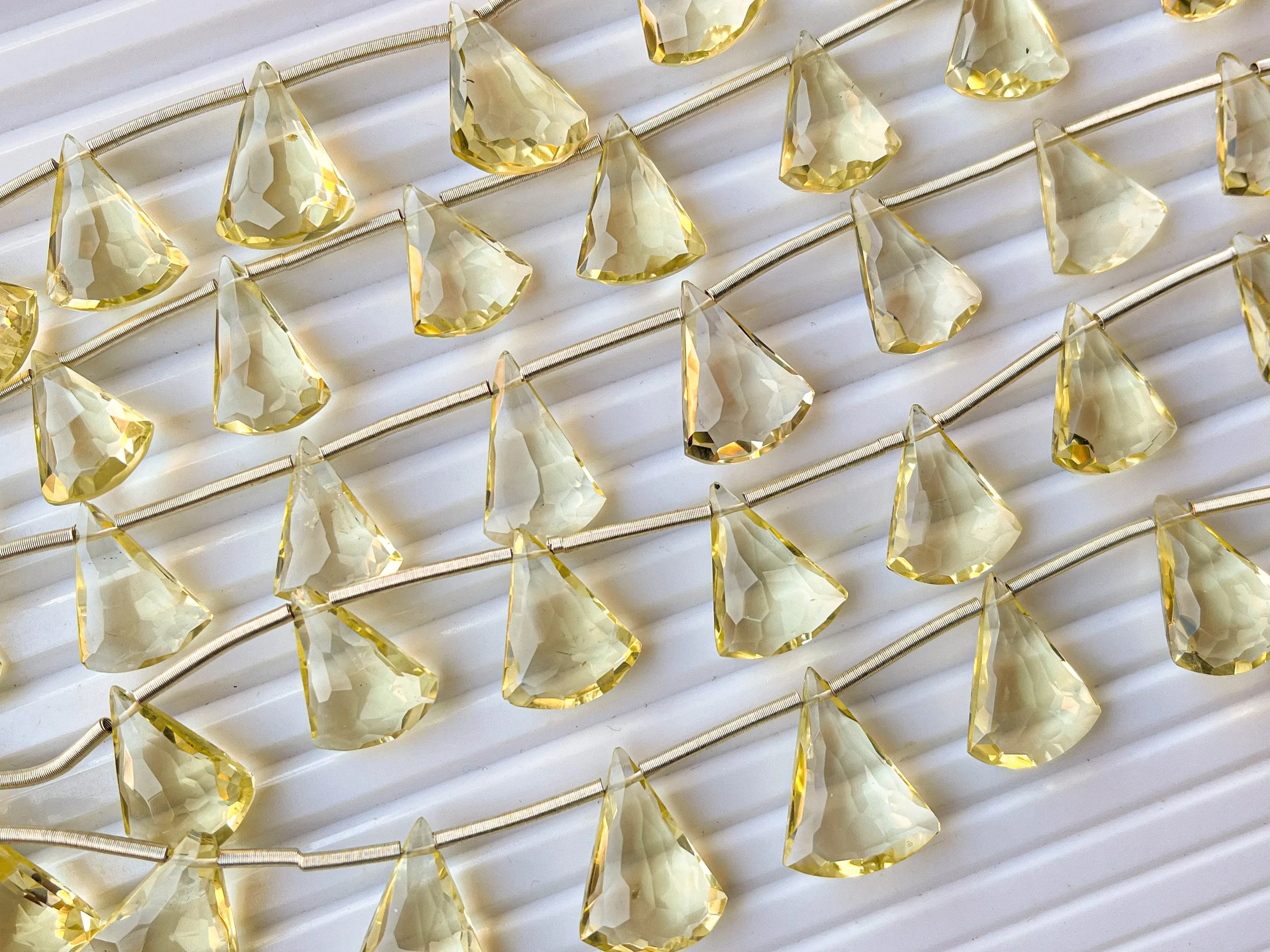 Natural Lemon Quartz Triangle shape faceted briolette beads