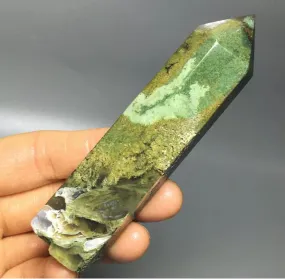 Natural moss agate gemstone Tower point wand