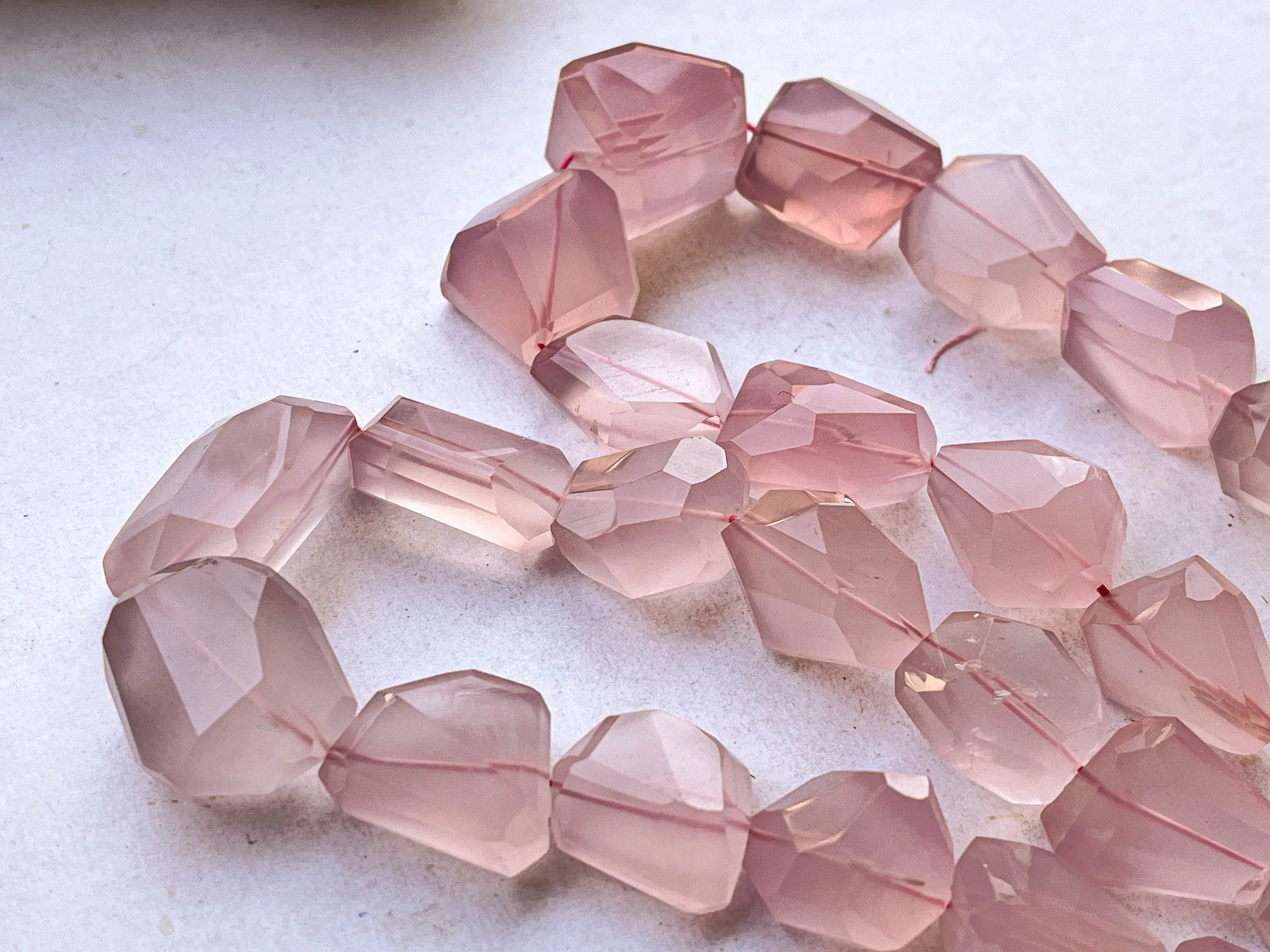 Natural Rose Quartz Faceted Tumble Shape Beads, 16 Inch