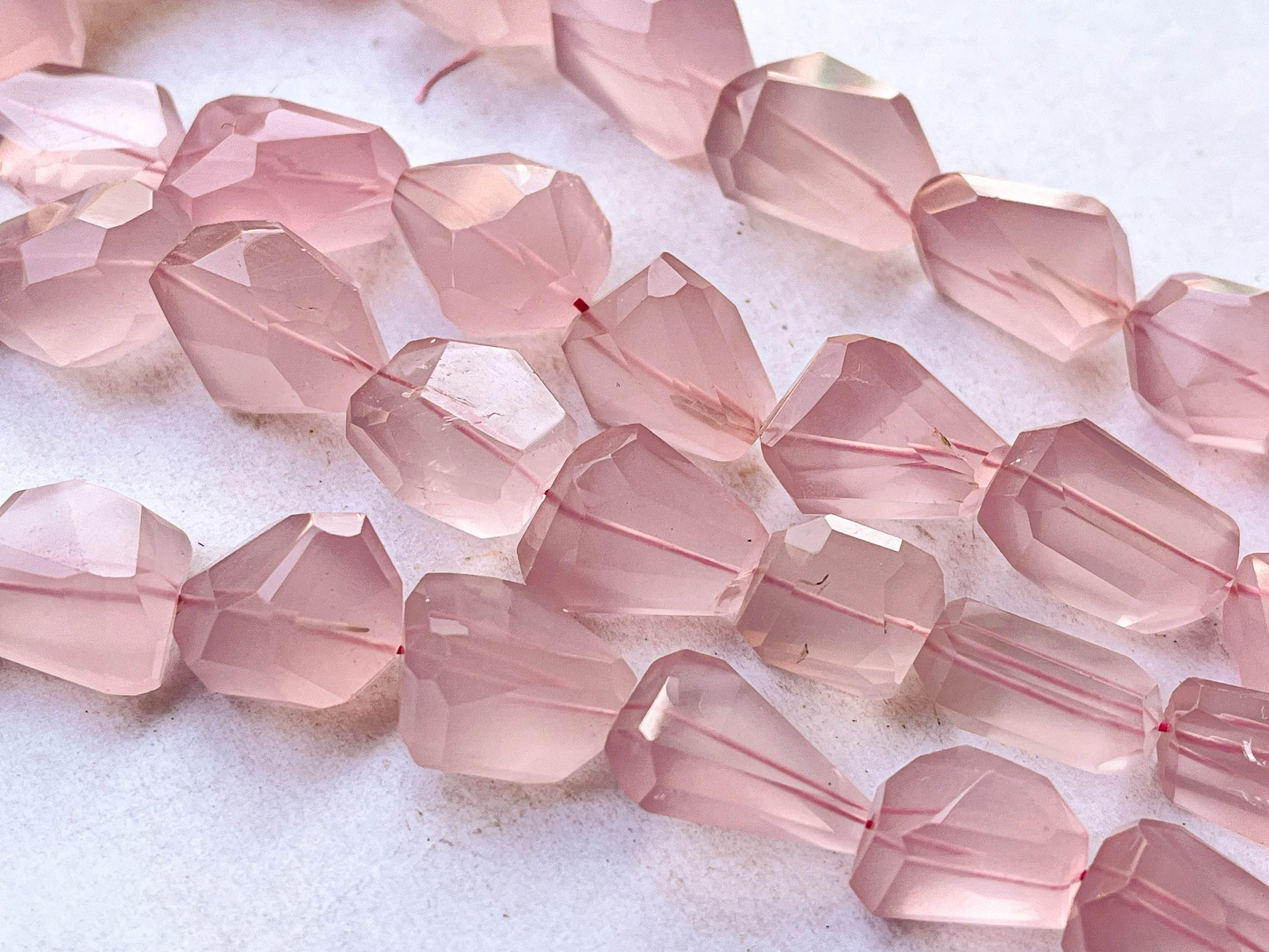 Natural Rose Quartz Faceted Tumble Shape Beads, 16 Inch