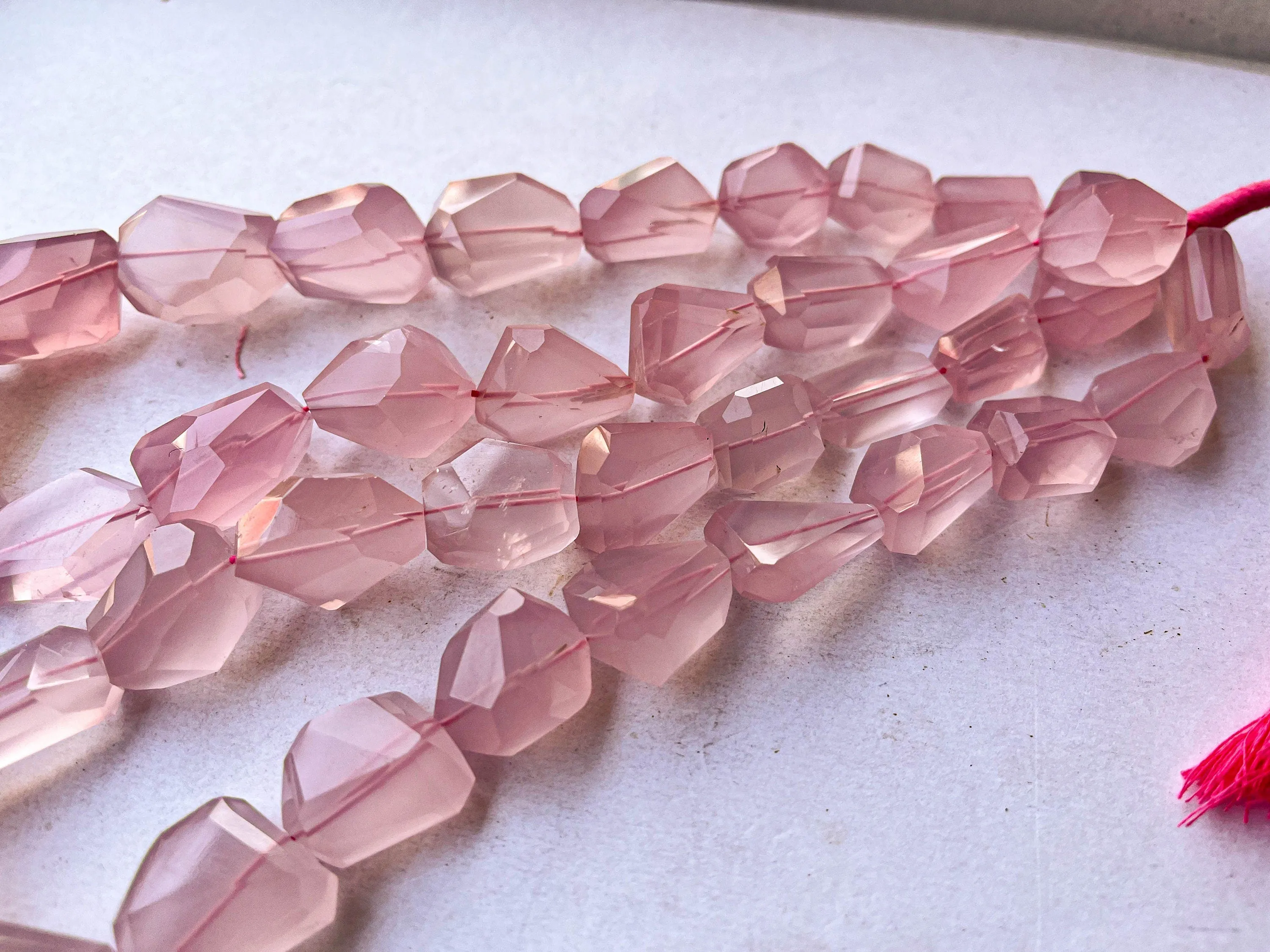 Natural Rose Quartz Faceted Tumble Shape Beads, 16 Inch