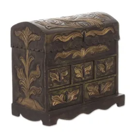 Novica Antique Green Wood And Leather Jewelry Box