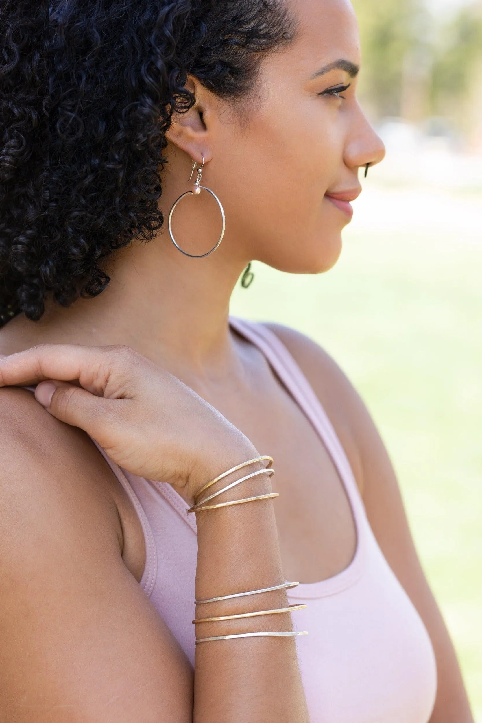 Pearl and Hoop Earrings in Brass