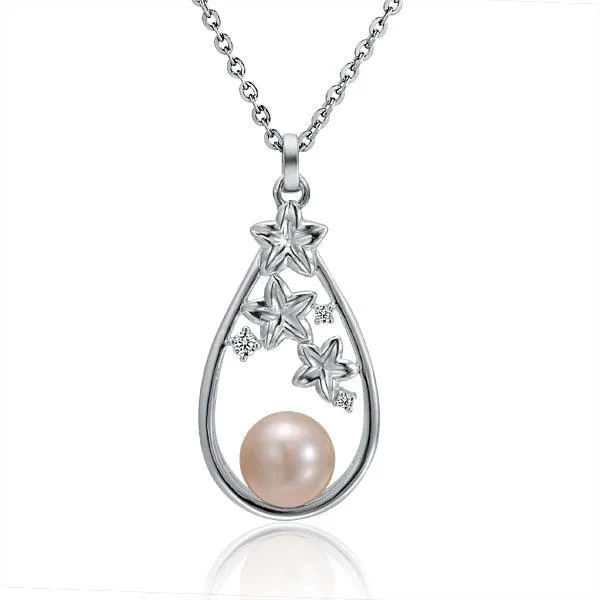 Pearl Plumeria Cluster Teardrop Pendant