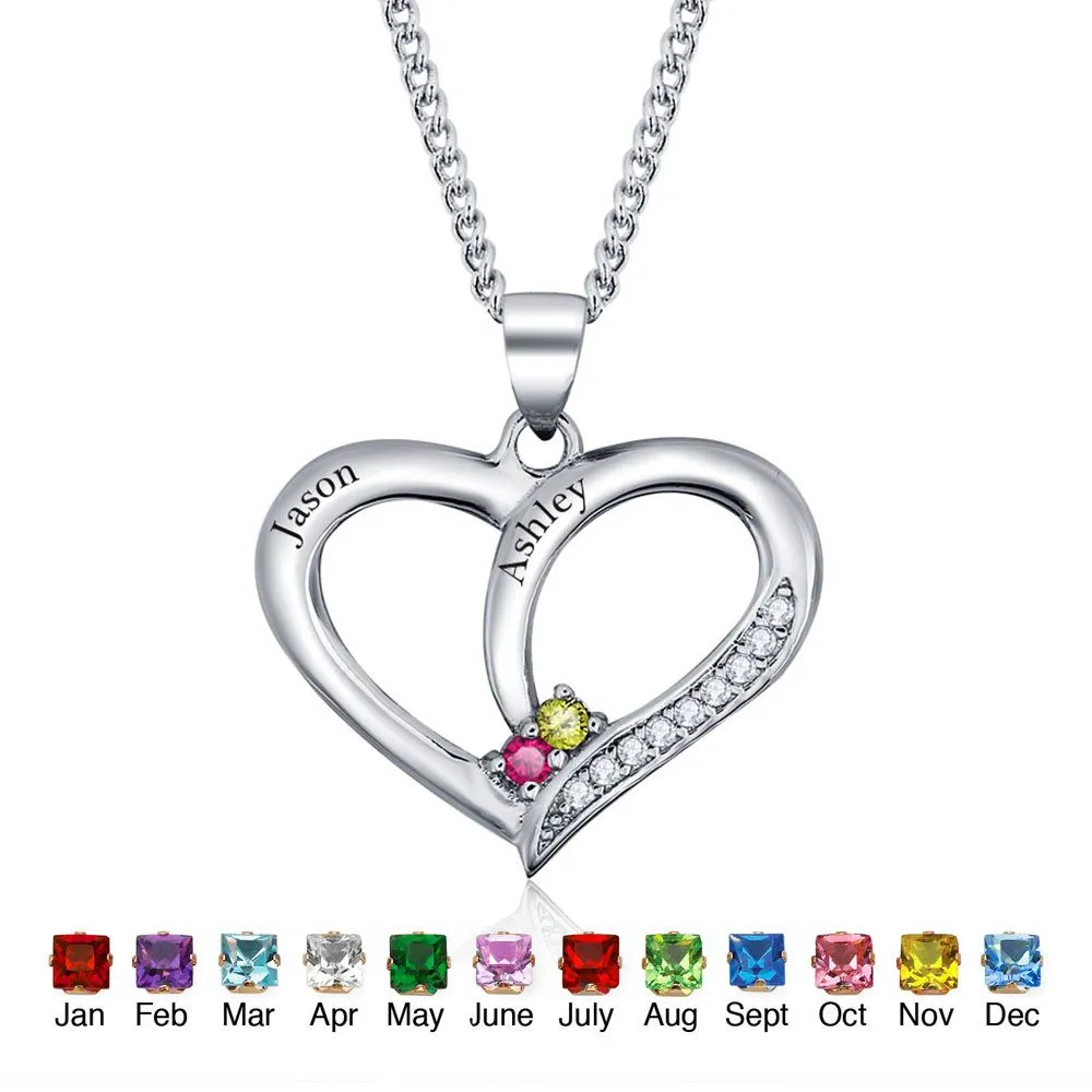 Personalized 2 Birthstone True Hearts Mothers Necklace