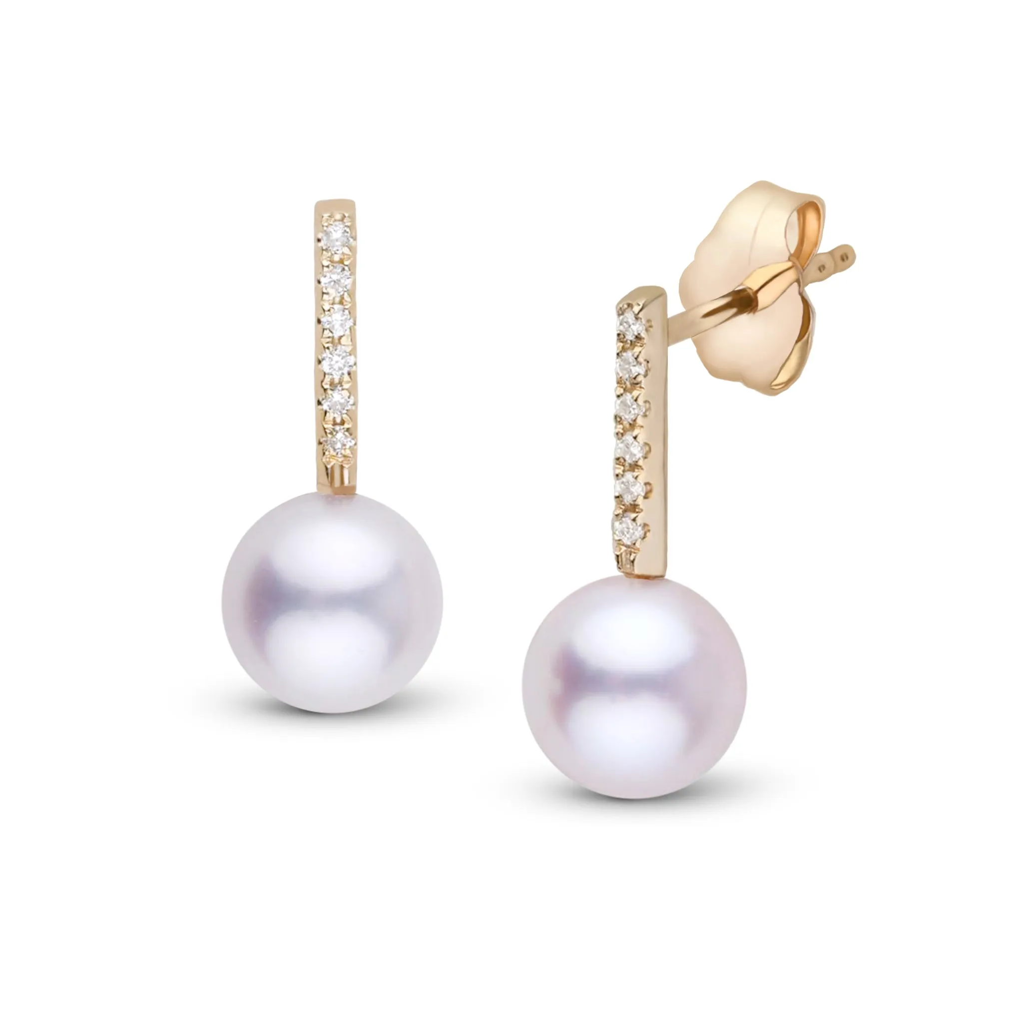 Petite Diamond Bar Collection 6.5-7.0 mm Akoya Pearl and Diamond Earrings