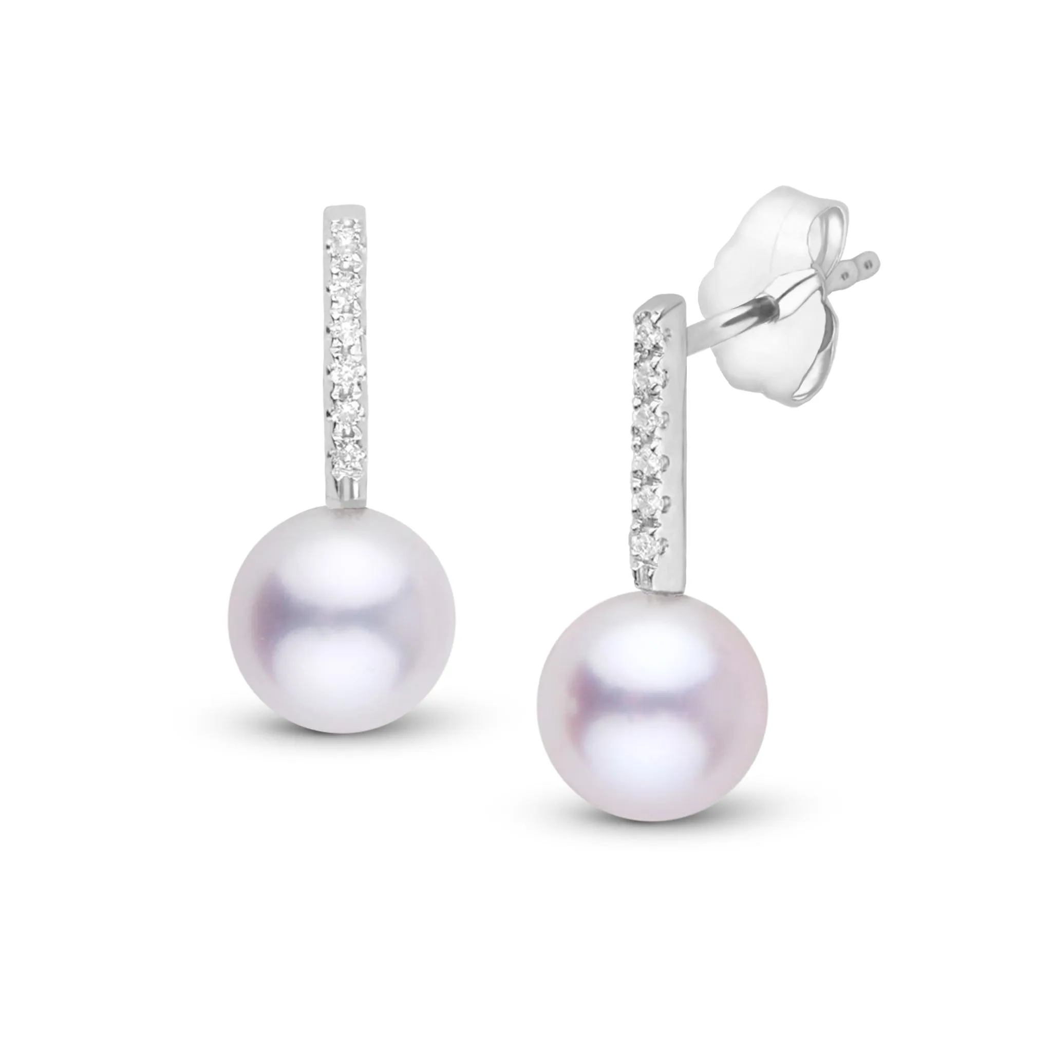 Petite Diamond Bar Collection 6.5-7.0 mm Akoya Pearl and Diamond Earrings