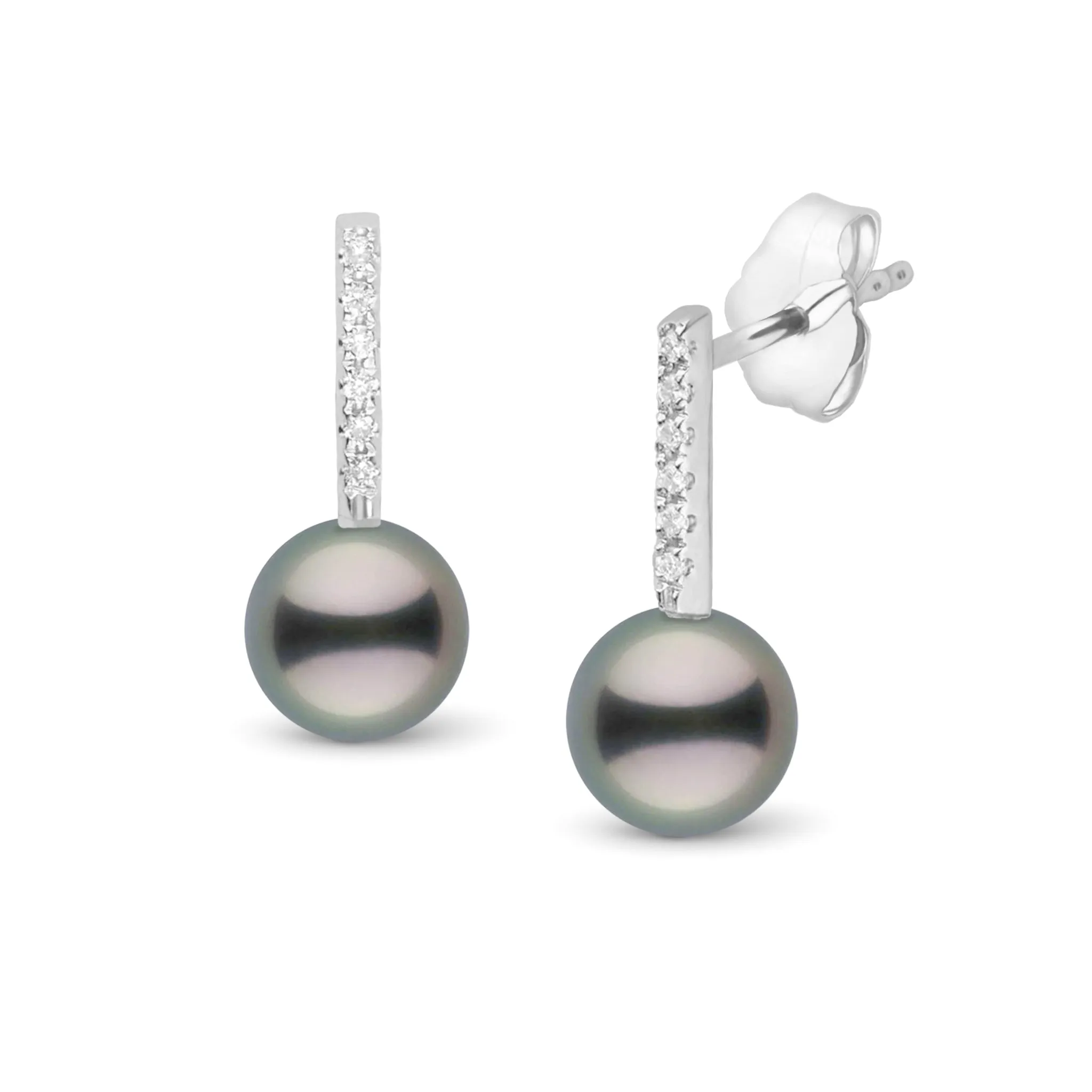 Petite Diamond Bar Collection 8.0-9.0 Tahitian Pearl Earrings