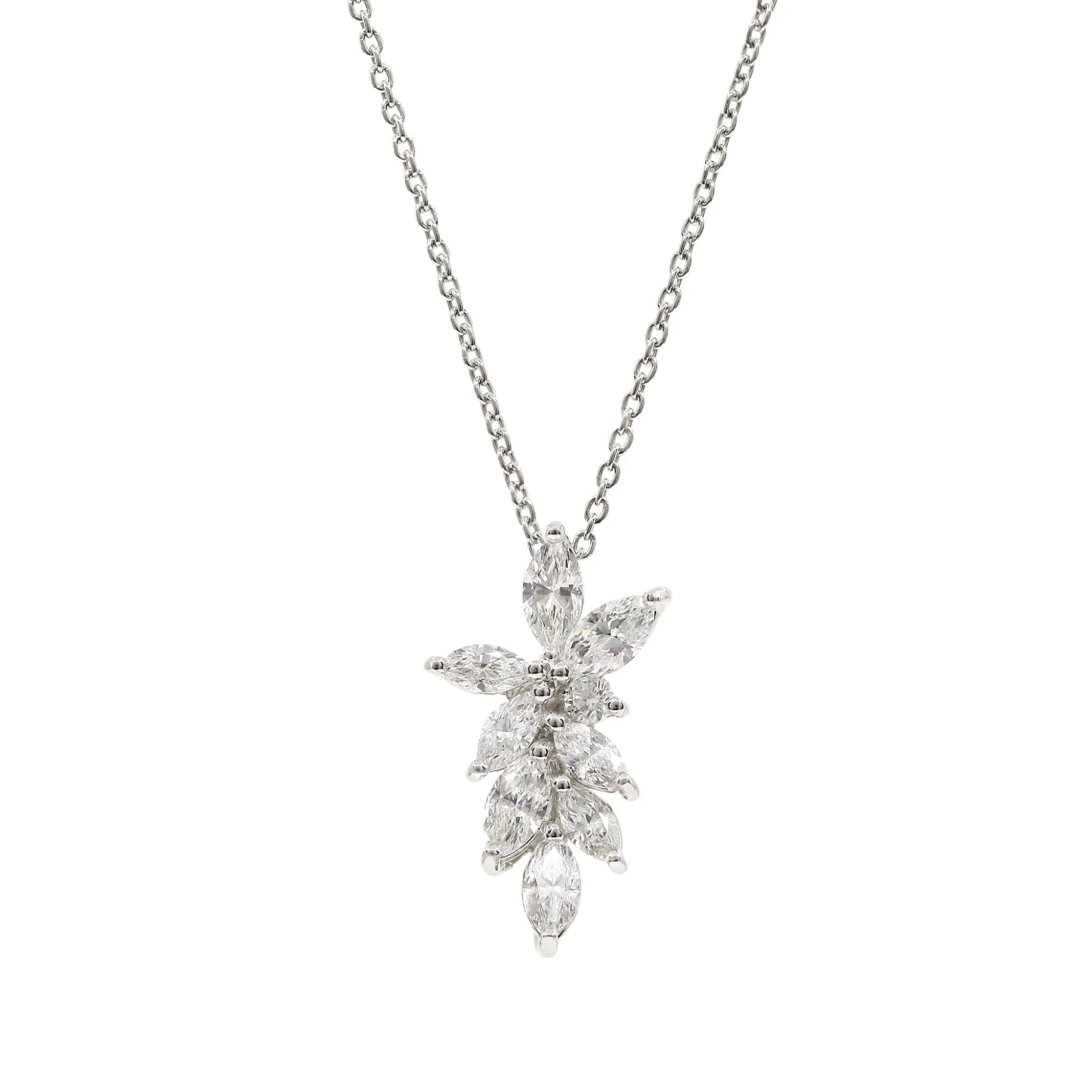 PLATINUM MARQUISE AND ROUND DIAMOND CLUSTER PENDANT 0.70CTW