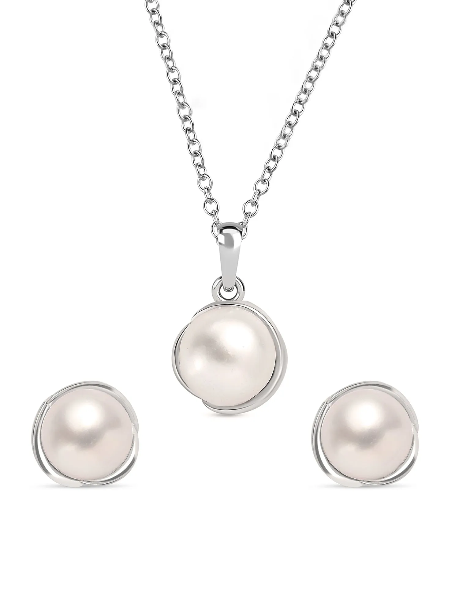 Pure Silver Freshwater Pearl Flower Necklace Set At Ornate Jewels